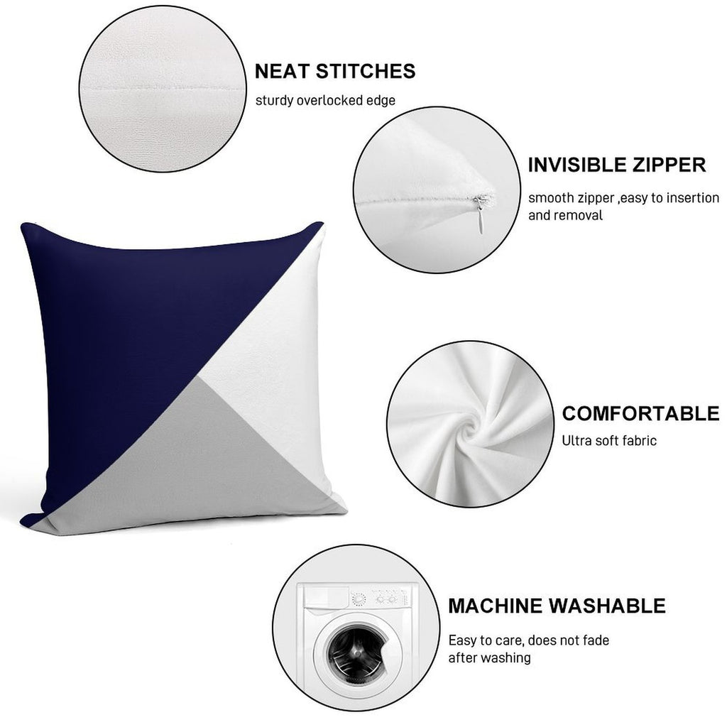 Tricolor Navy Blue Silver Gray And White Soft Short Plush Fabric Throw Pillow