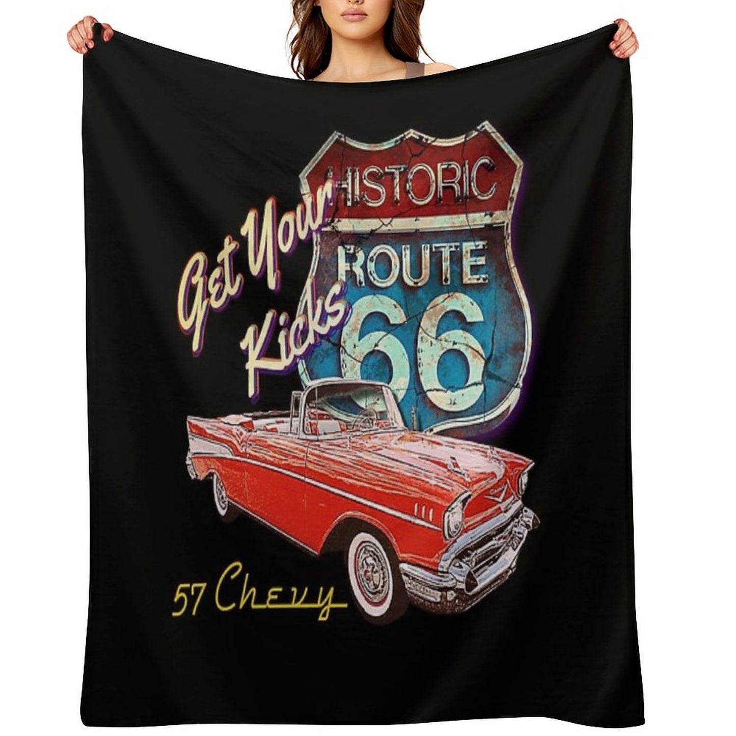 1957 Chevy Bel Air Vintage Retro Classic Car Street Hot Rod Antique Route 66 Design Velvety-soft Throw Blanket