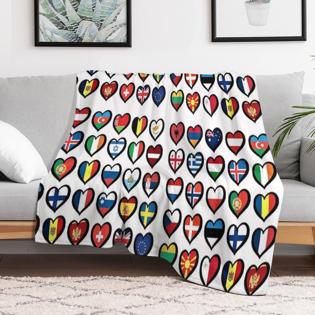Eurovision Song Contest Flags Hearts ESC EBU Eurofans Shrink-resistant Throw Blanket