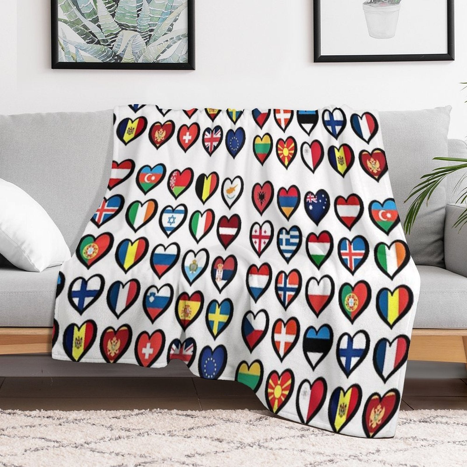 Eurovision Song Contest Flags Hearts ESC EBU Eurofans Shrink-resistant Throw Blanket