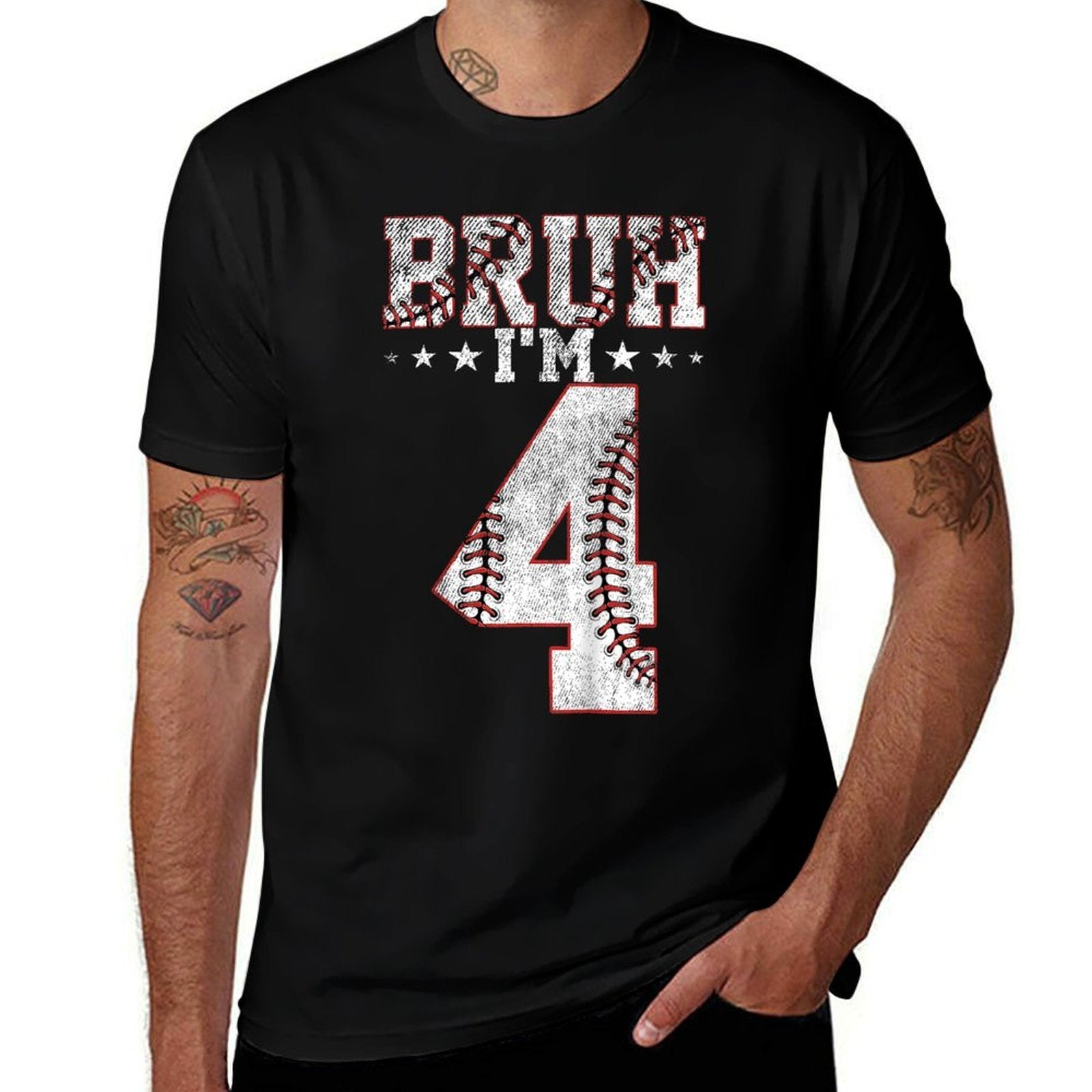 Kids Bruh 4th Birthday Baseball Bruh I&#39;m 4 Year Old Birthday  Odor-resistant T-Shirt