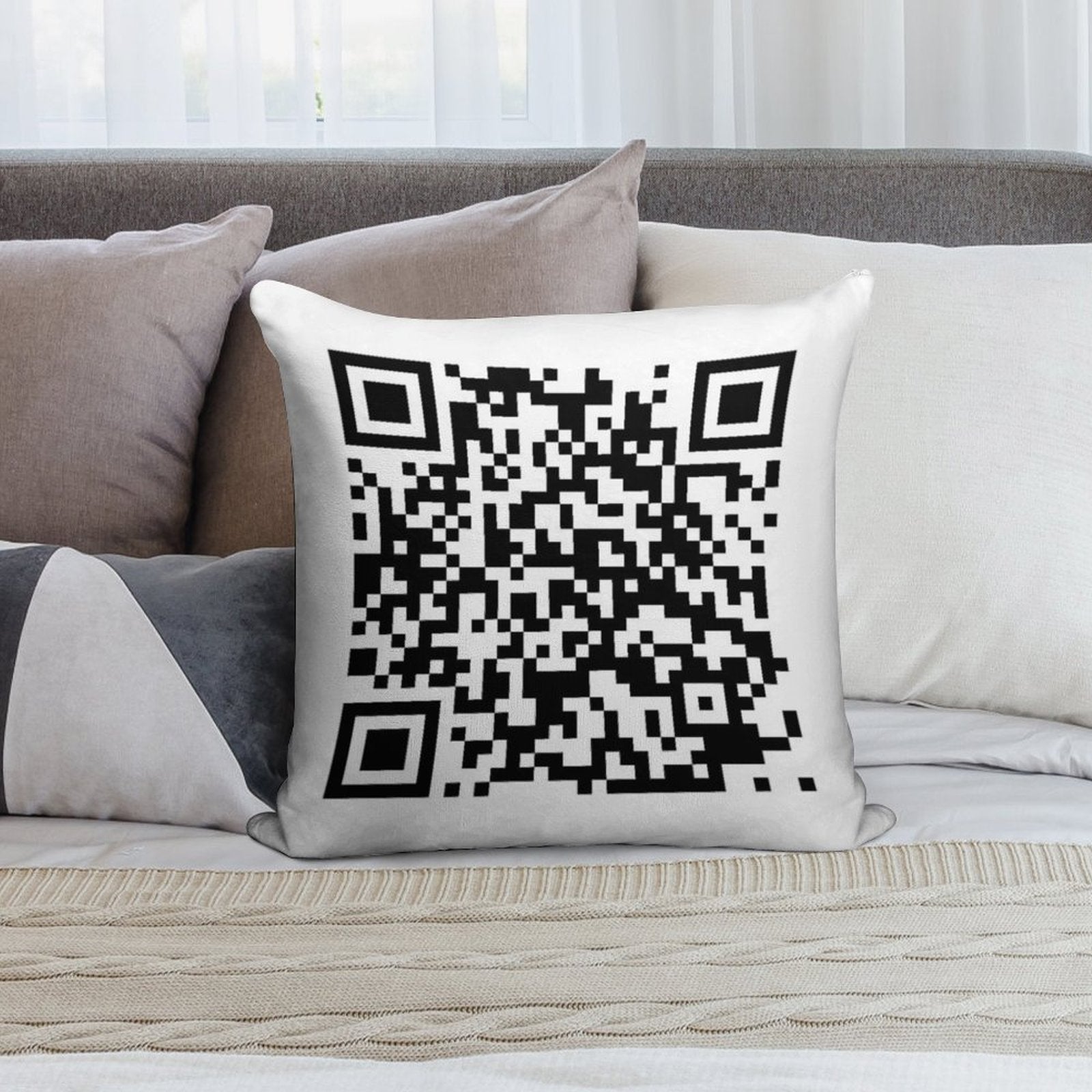 QrCode Rick Astley - Never Gonna Give You Up Soft Decorative Cover Throw Pillow