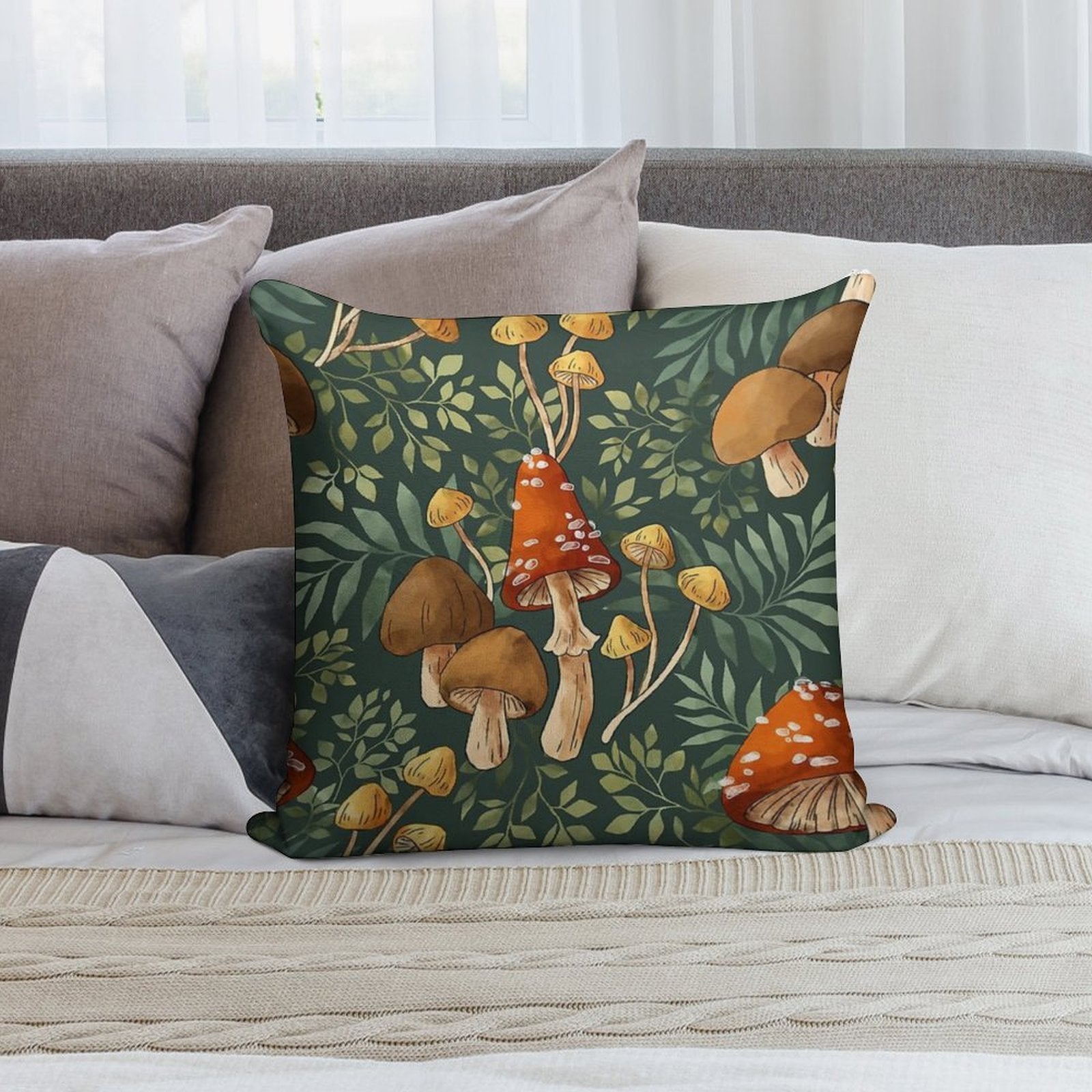 Woodland Mushroom Spray Soft Washable Throw Pillow