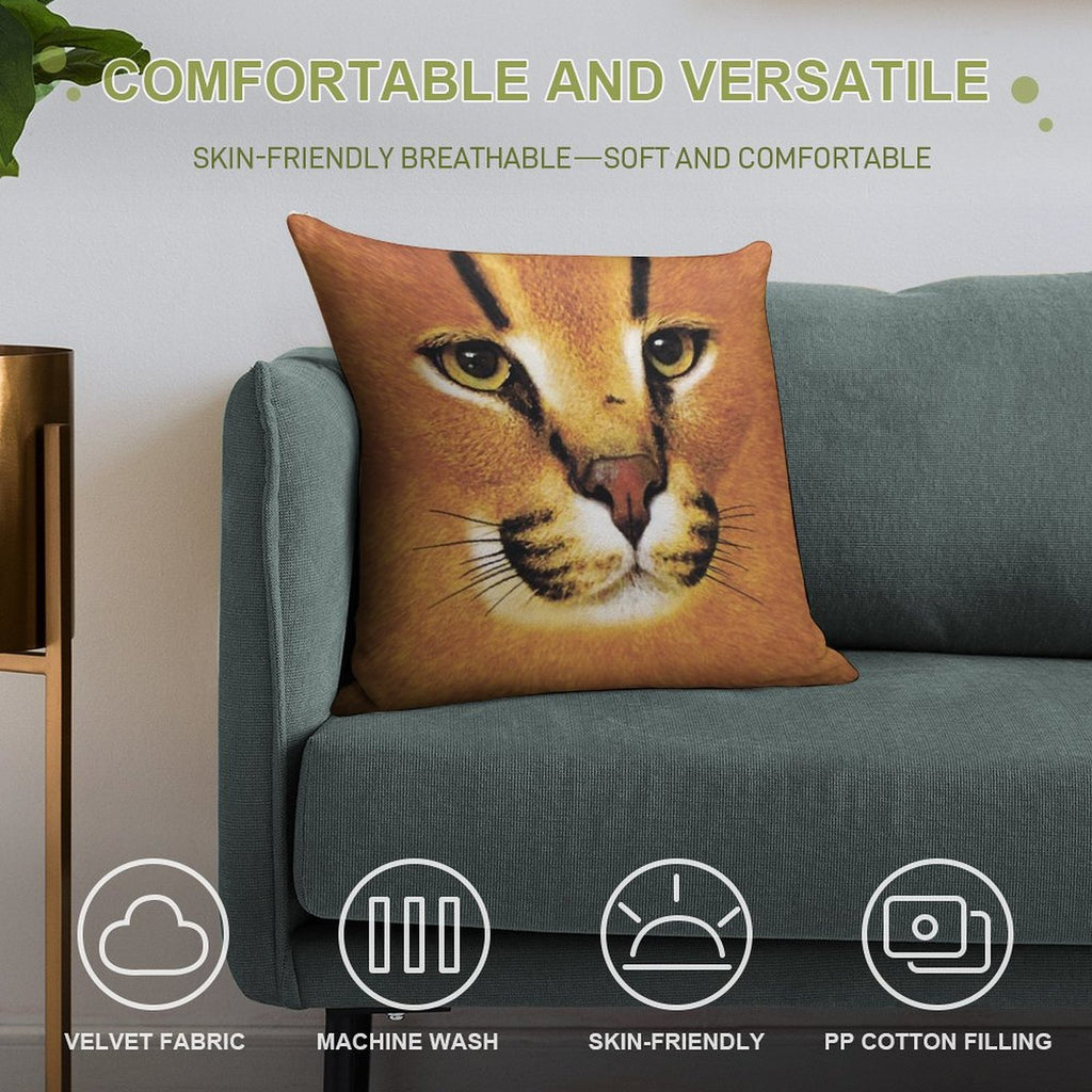 Big Floppa Face Soft Reinforced Edging Throw Pillow