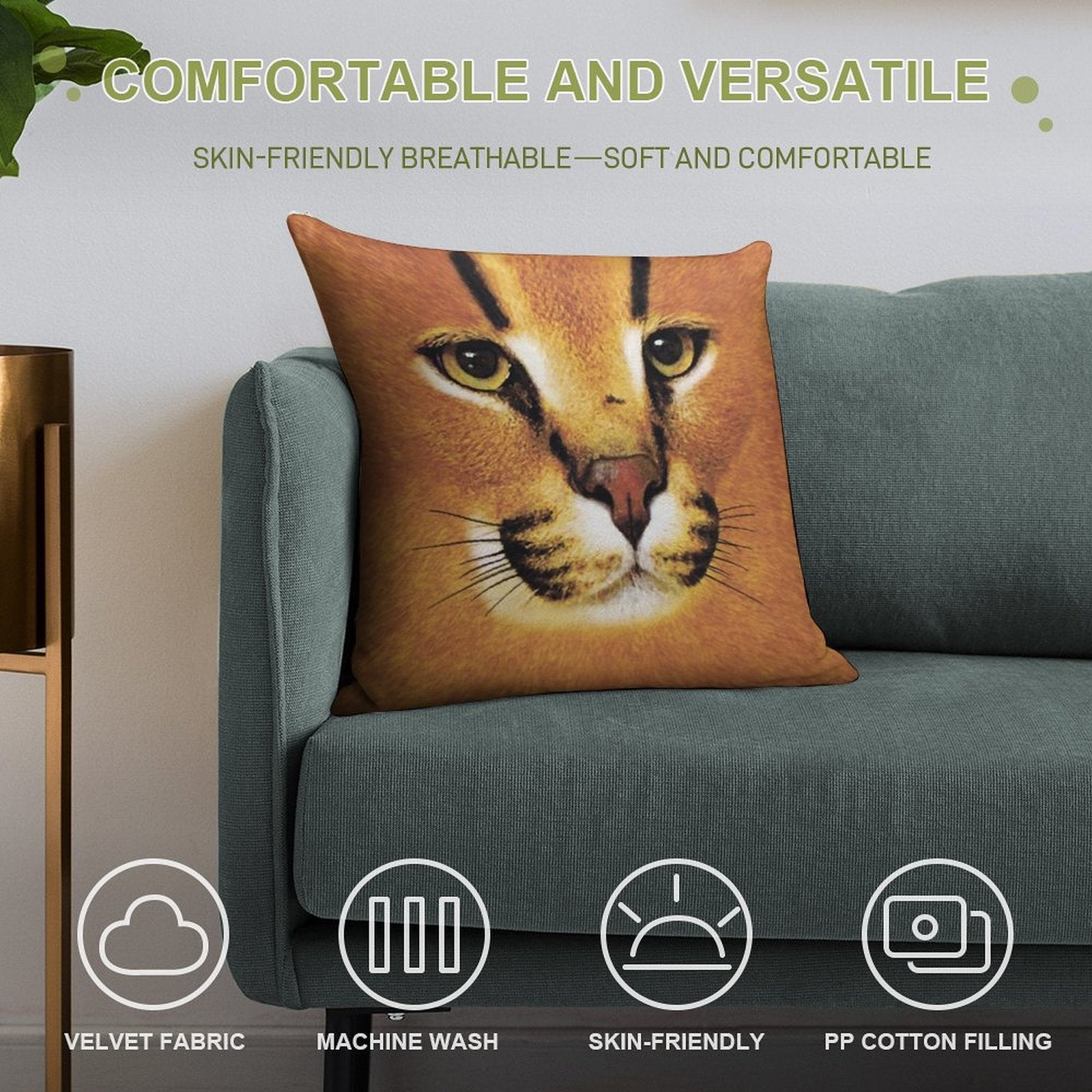 Big Floppa Face Soft Reinforced Edging Throw Pillow