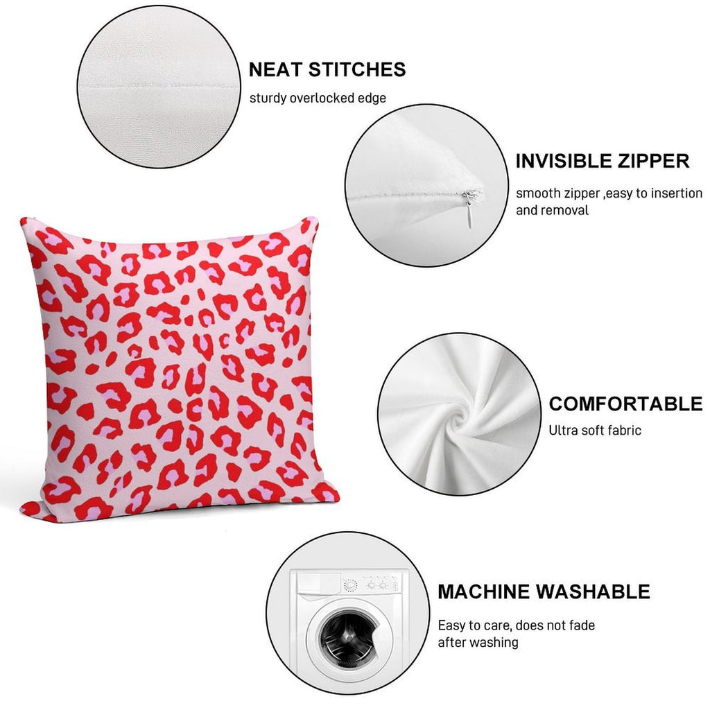 Leopard Print - Red And Pink Original Soft Reinforced Edging Throw Pillow