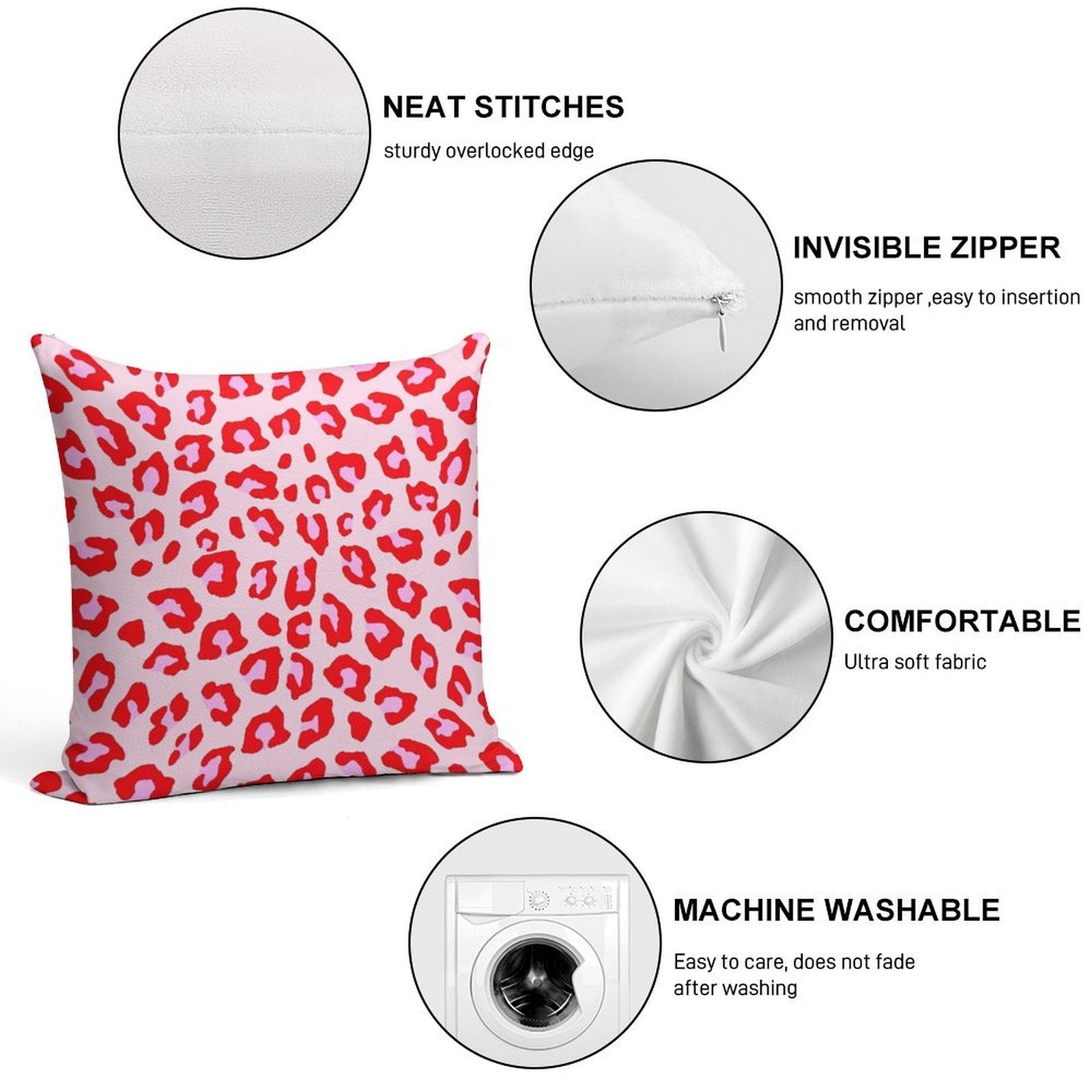 Leopard Print - Red And Pink Original Soft Reinforced Edging Throw Pillow