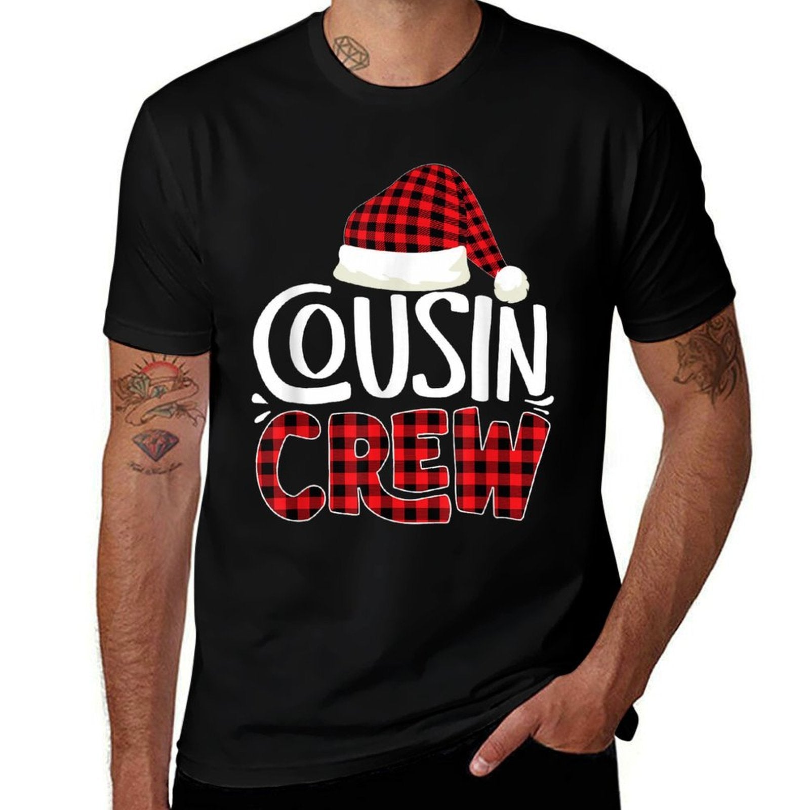 Cousin Crew Family Group Matching Christmas Pajama Party  Ribbed Collar T-Shirt