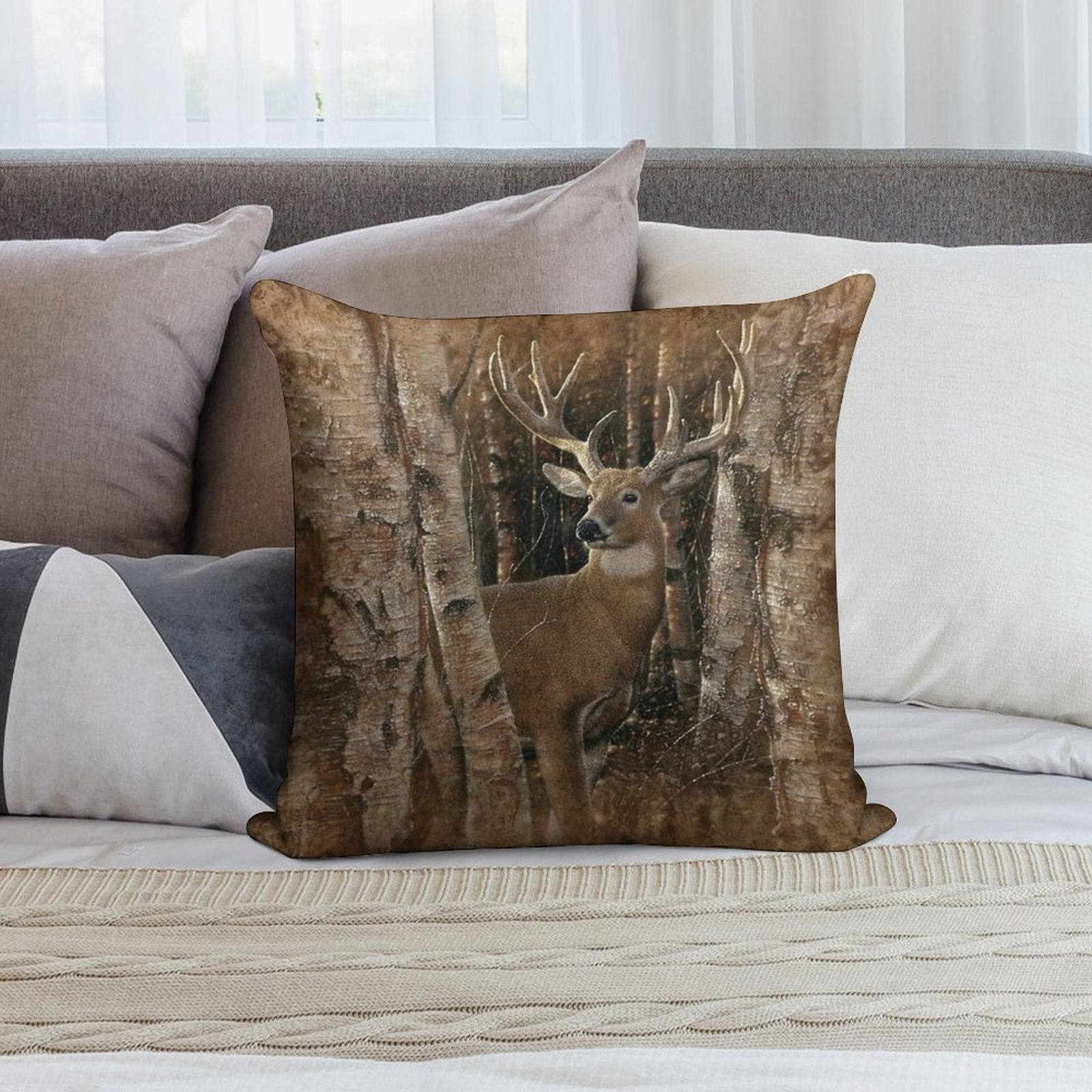 Deer Birchwood Buck Soft Fade-Resistant Throw Pillow