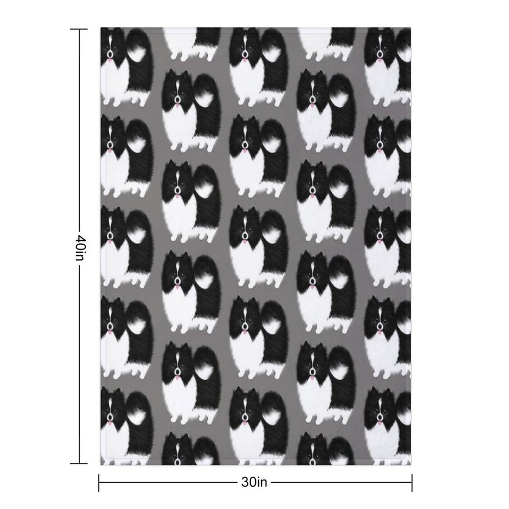 Black And White Parti Pomeranian  Cute Black And White Fluffy Dog Durable Throw Blanket