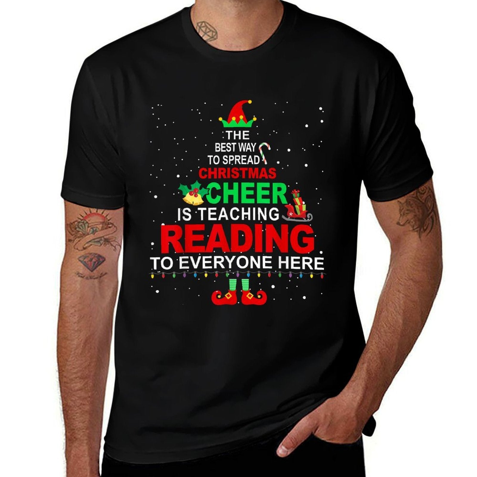Reading Teacher Christmas - Elf Christmas Cheer for Men Women  Relaxed-fit T-Shirt
