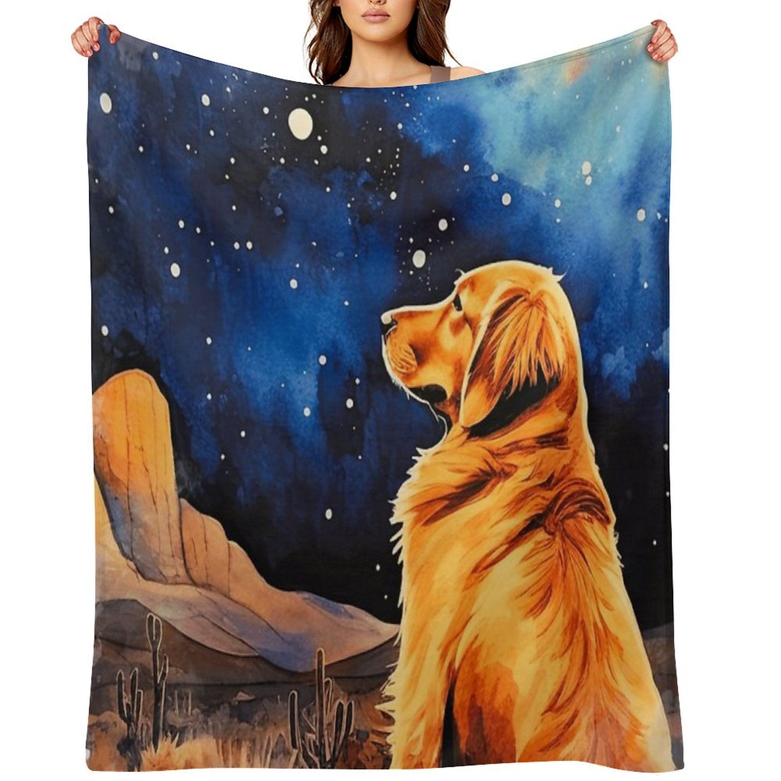 Golden Retriever In The Desert At Night Quick-dry Throw Blanket