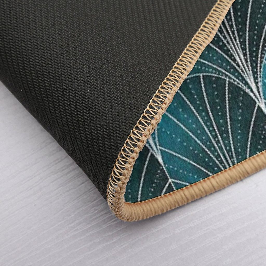 Art Deco Waterfalls  Textured Teal & White  Slip-Resistant Bath Mat