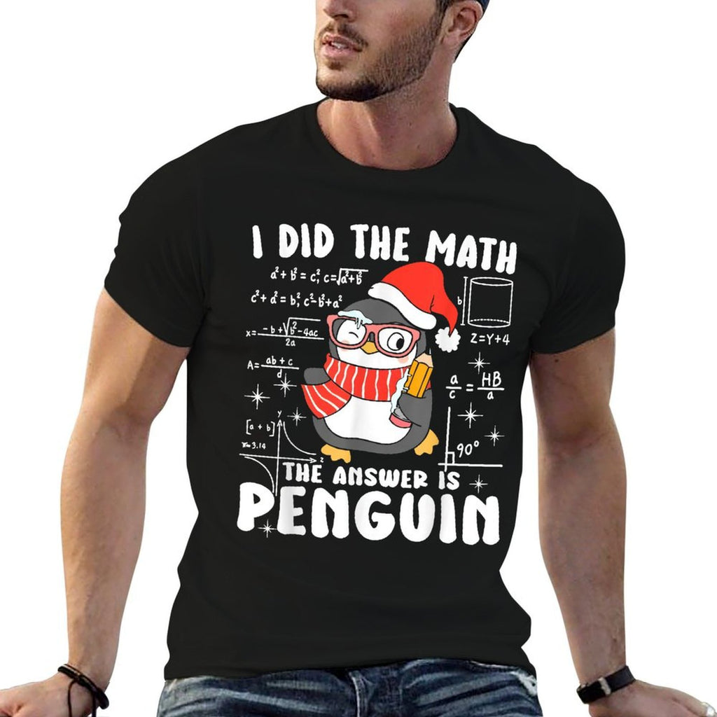 I Did The Math The Answer Is Penguin Christmas Math Teacher  Ribbed Collar T-Shirt