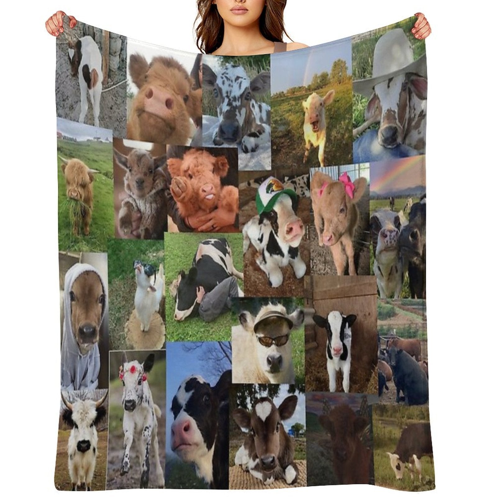Cows Aesthetic Collage Velvety-soft Throw Blanket