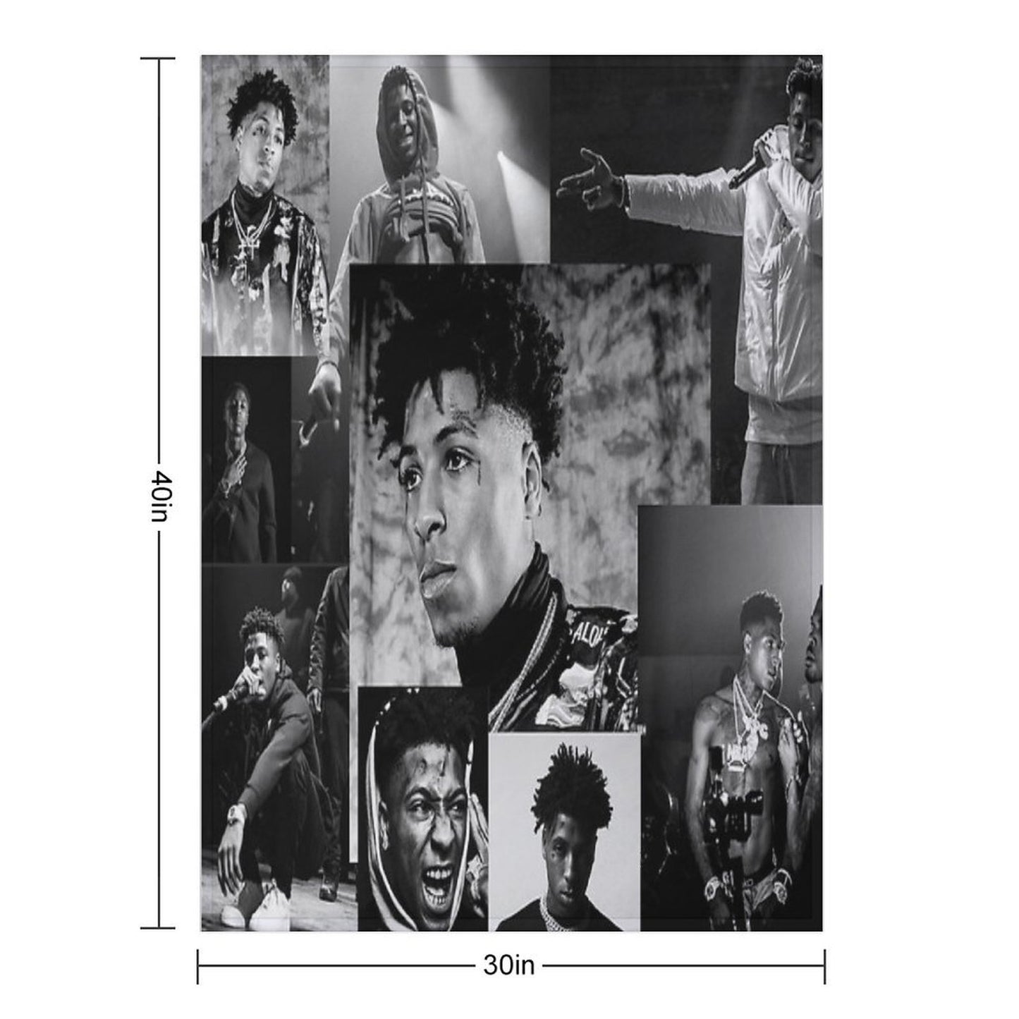 Youngboy  B&W Never Broke Again Collage Wrinkle-free Throw Blanket