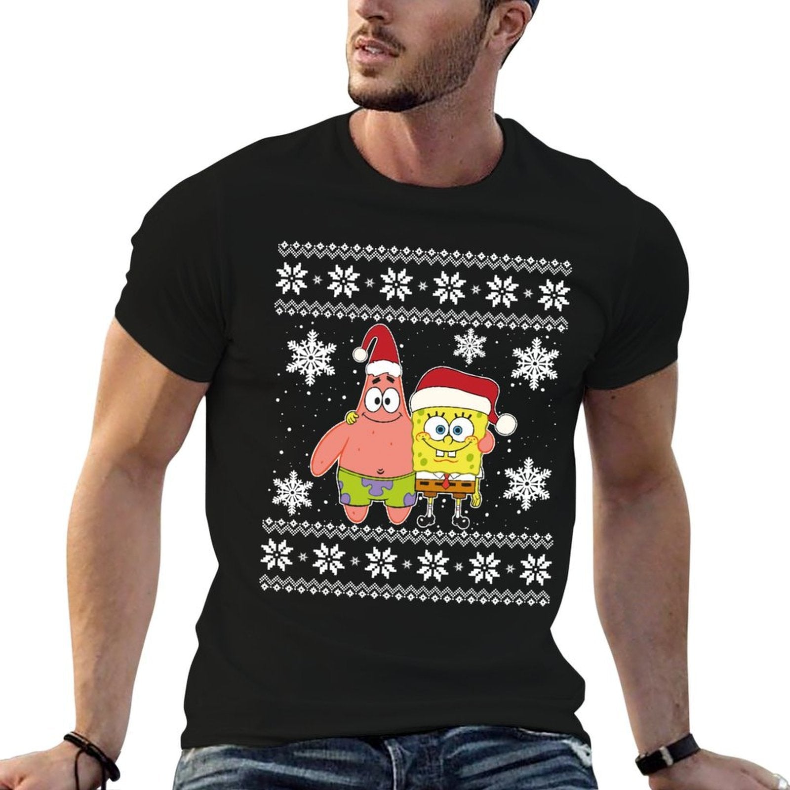 Mademark X SpongeBob SquarePants - Spongebob And Patrick Best Friends Holiday Christmas Graphic  Stretchy T-Shirt