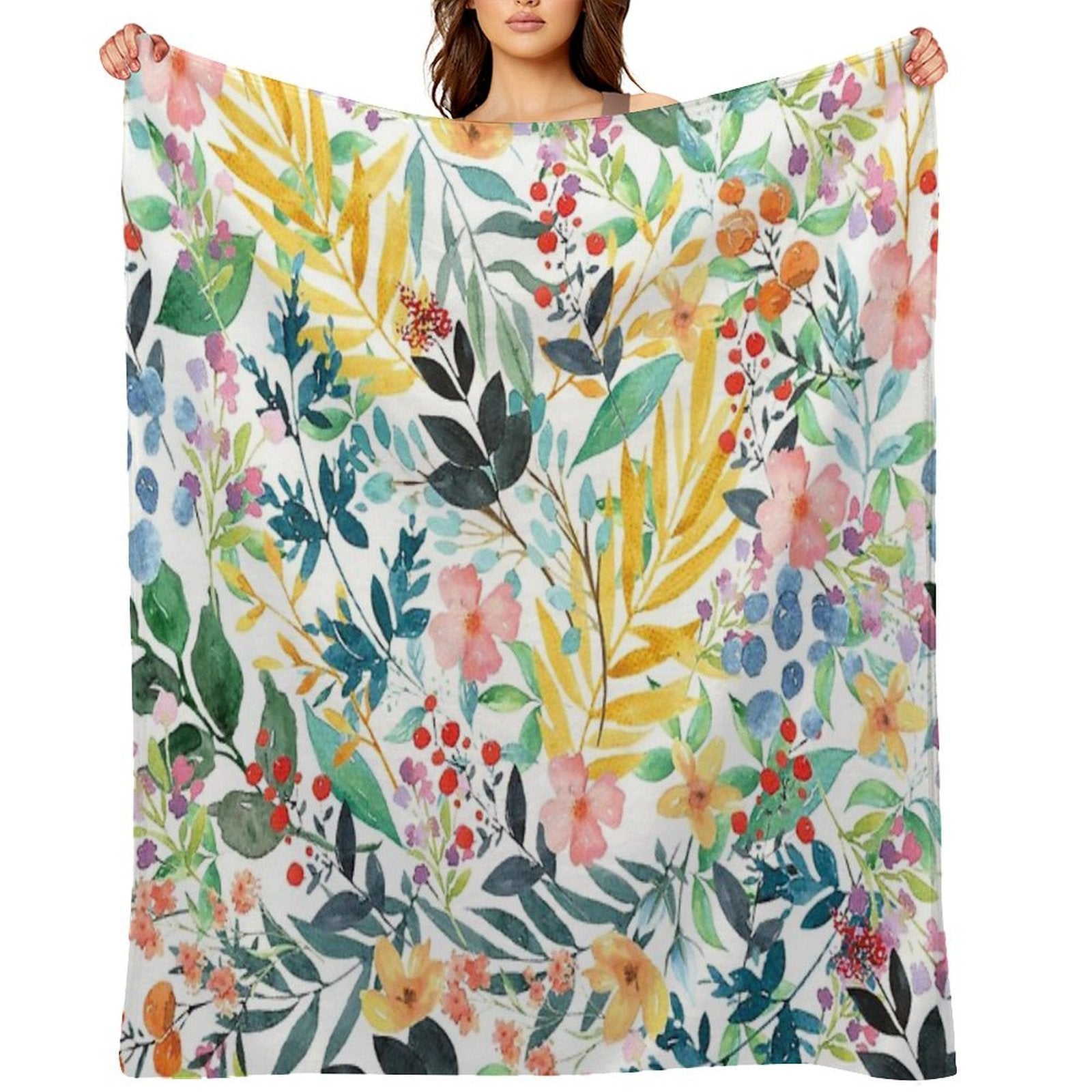Colorful Watercolor Floral Pattern Premium Throw Blanket