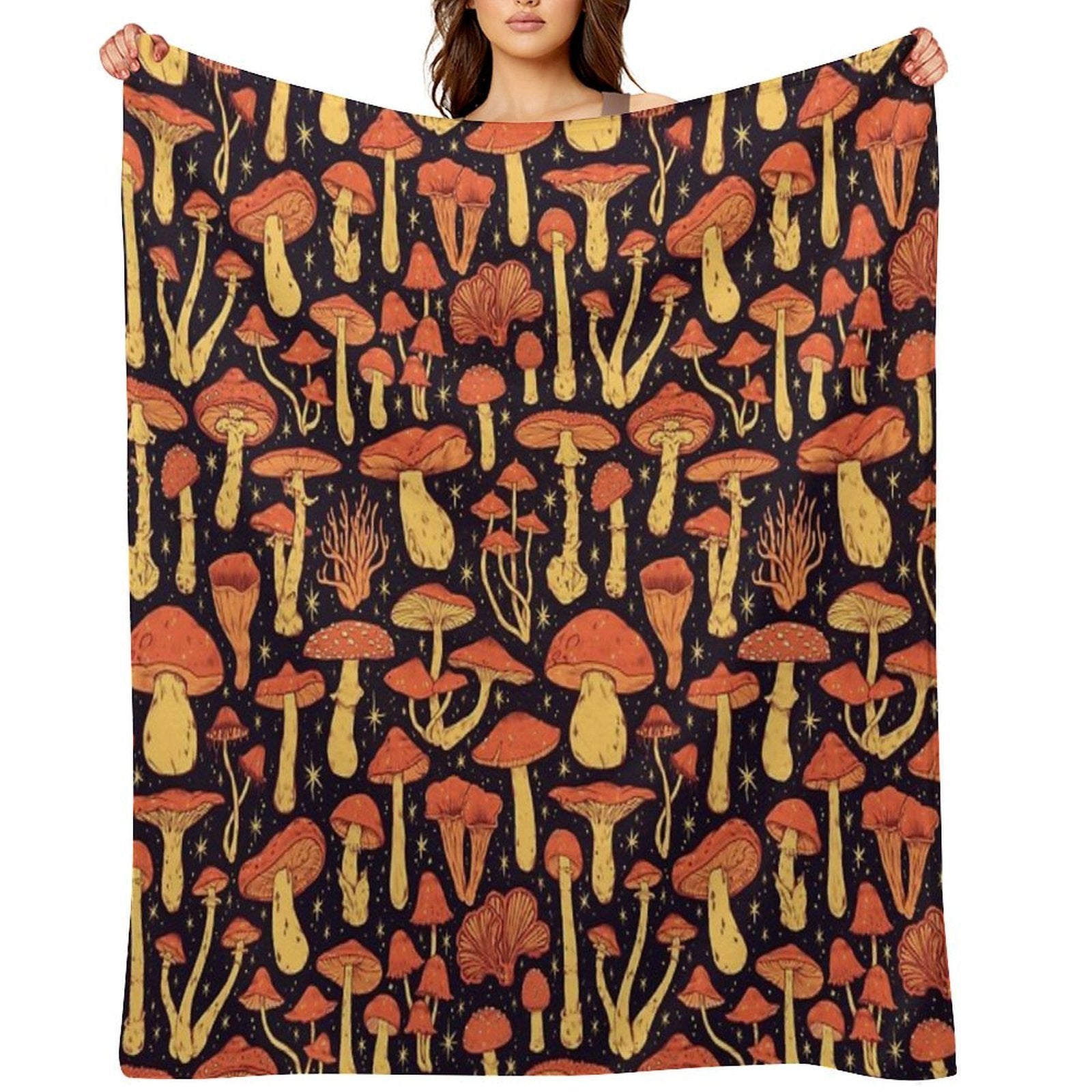 Deadly Mushrooms Orange on Black Durable Throw Blanket