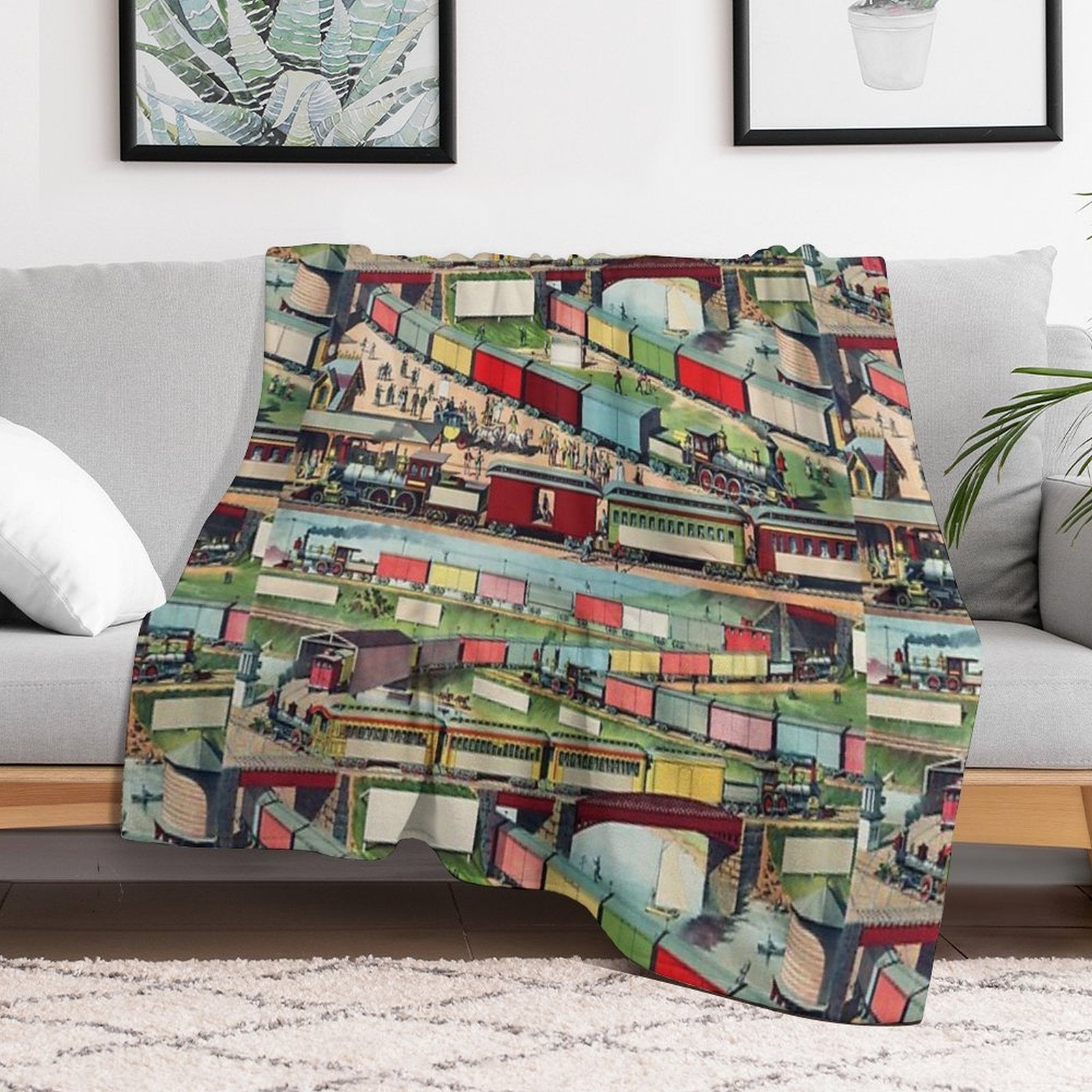 Antique Train Machine-washable Throw Blanket