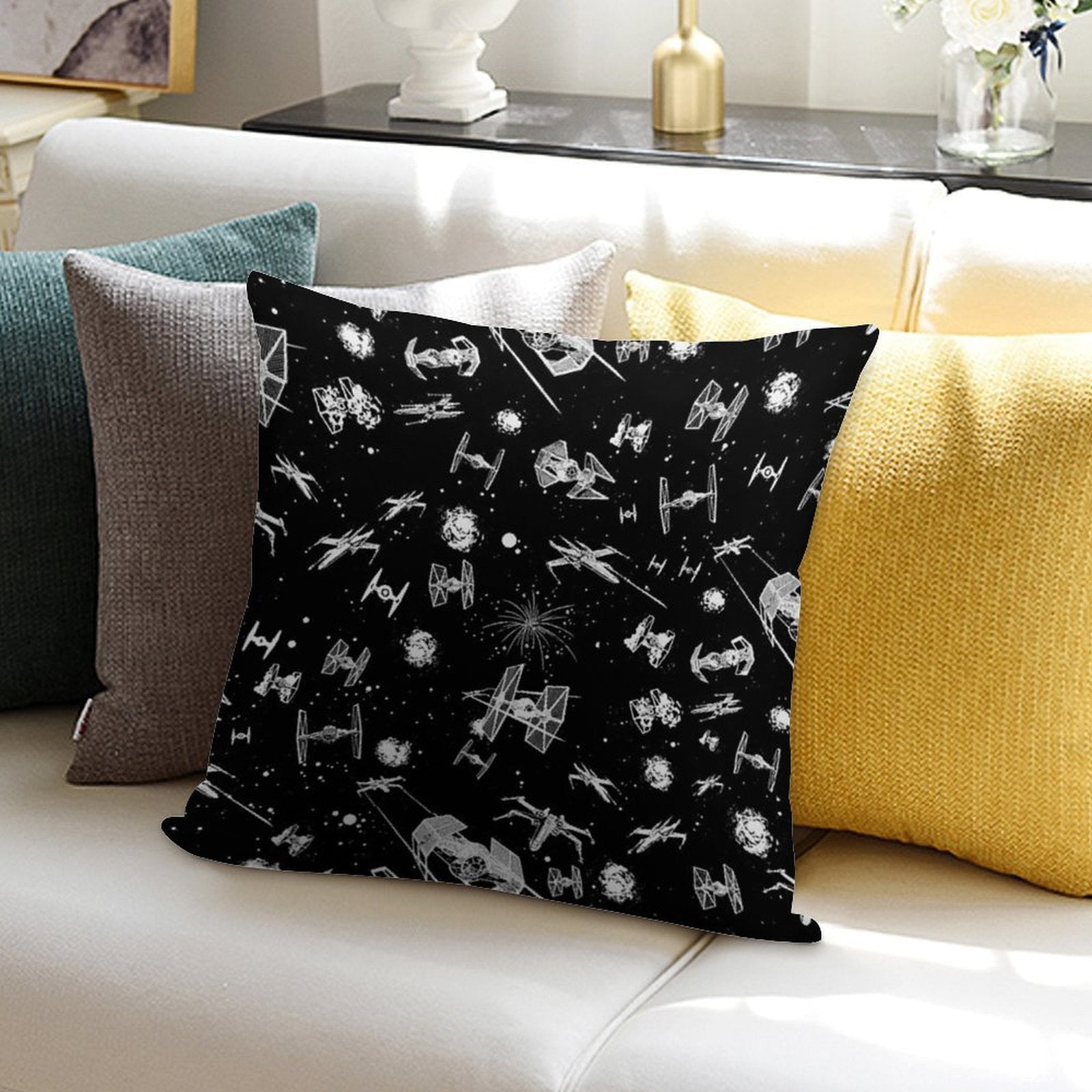 Space Ship Battle Soft Shrink-Resistant Throw Pillow