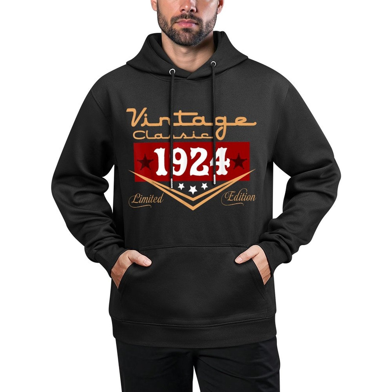 Vintage 101th Birthday Decoration Vintage 1924 101 Years Old Kangaroo Pocket Hoodie