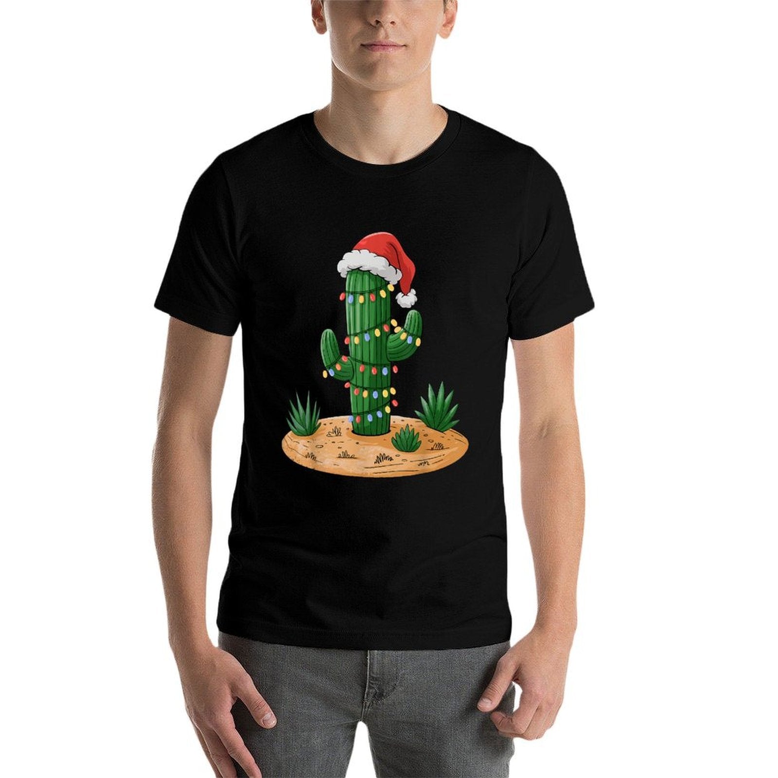 Christmas Lights Cactus Lover Funny Xmas for Men Women Kids  Soft T-Shirt