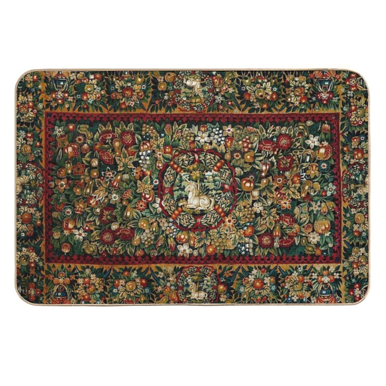 Medieval Unicorn Floral Tapestry  Versatile Bath Mat