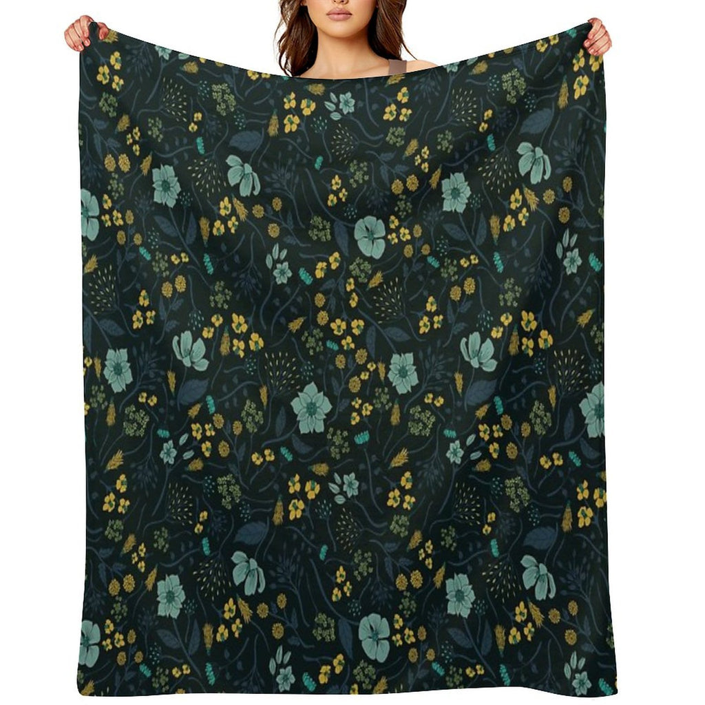 Turquoise, Yellow, Green & Dark Blue Floral Pattern Versatility Throw Blanket