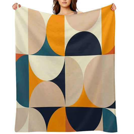 Mid Century Modern, Half Circles, Geometric, Mustard Yellow, Teal. Sand Multi-functional Throw Blanket