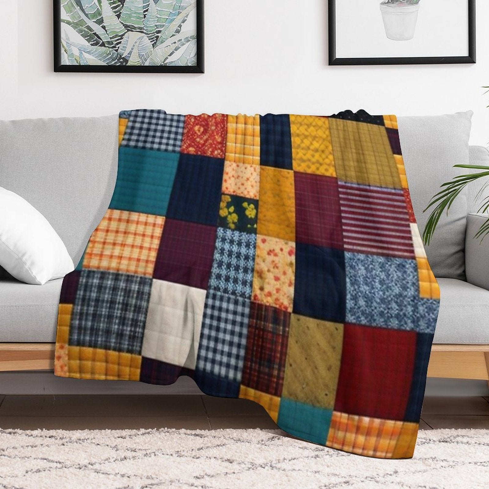 Patchwork Quilt Grid Pattern Versatility Throw Blanket
