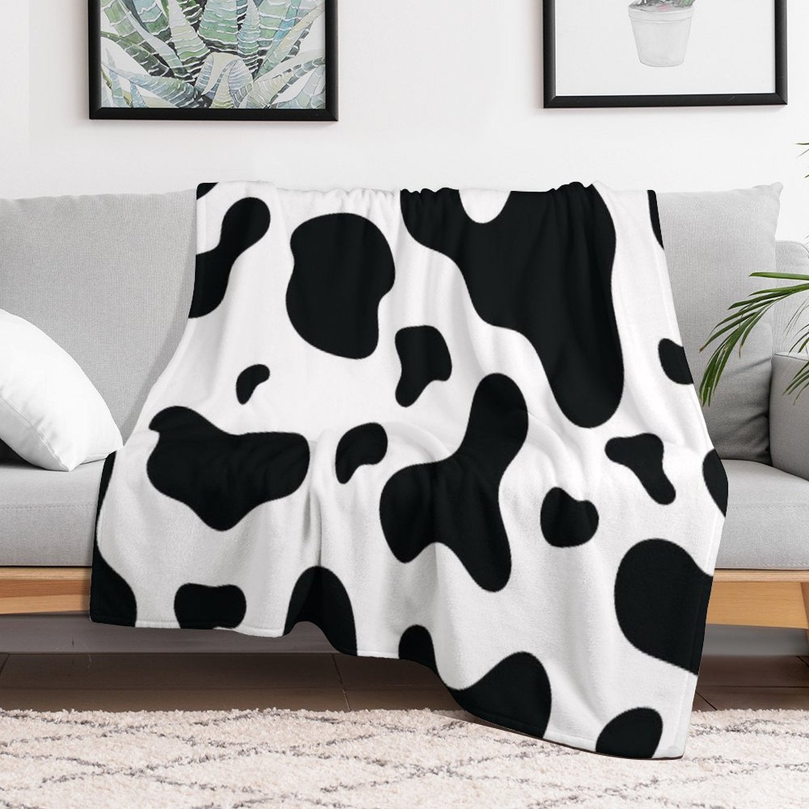 Cow Hide Spotted Fur Farm Animal Pattern Black White All-season Throw Blanket