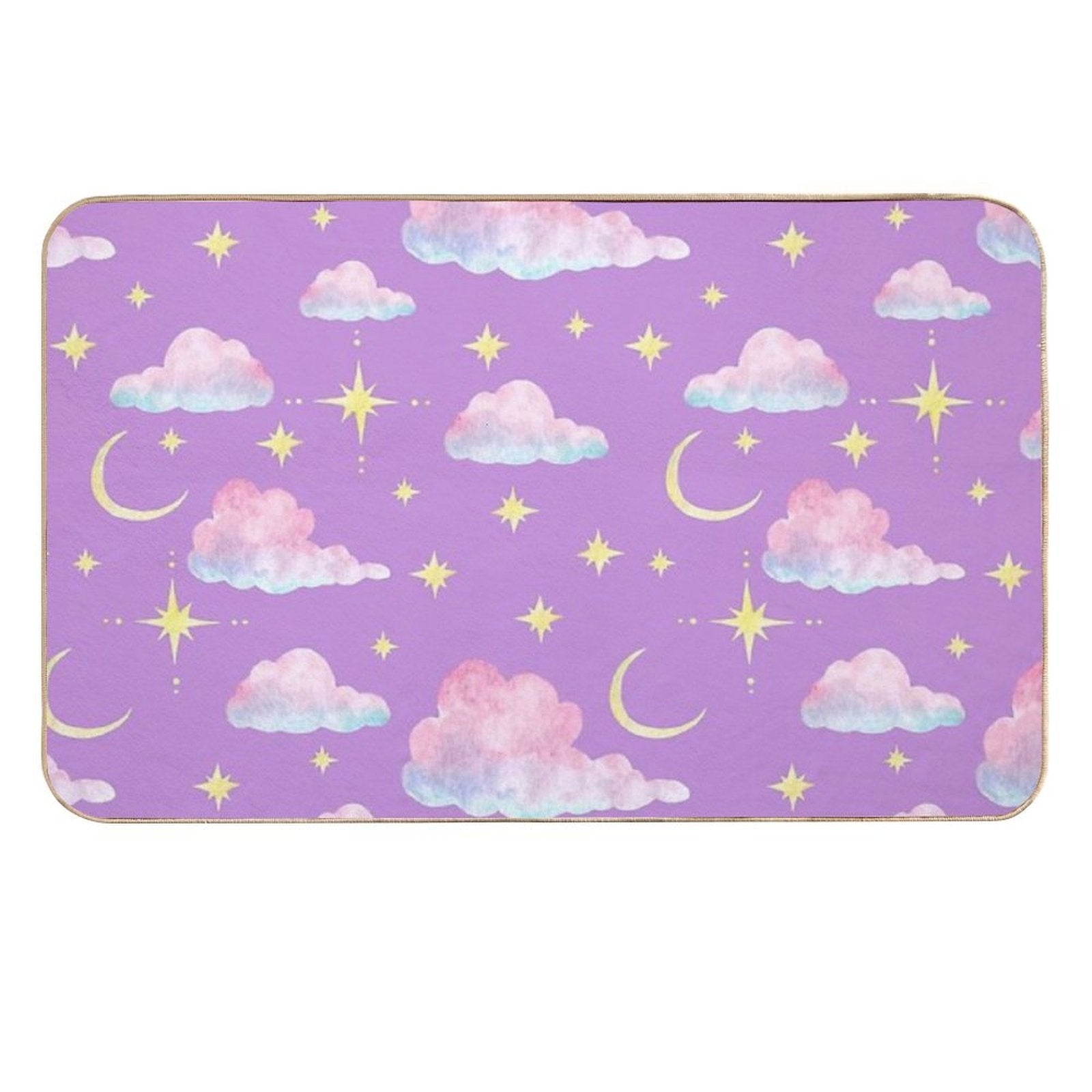 Purple Evening Sky with Moon, Stars And Clouds  Slip-Resistant Bath Mat
