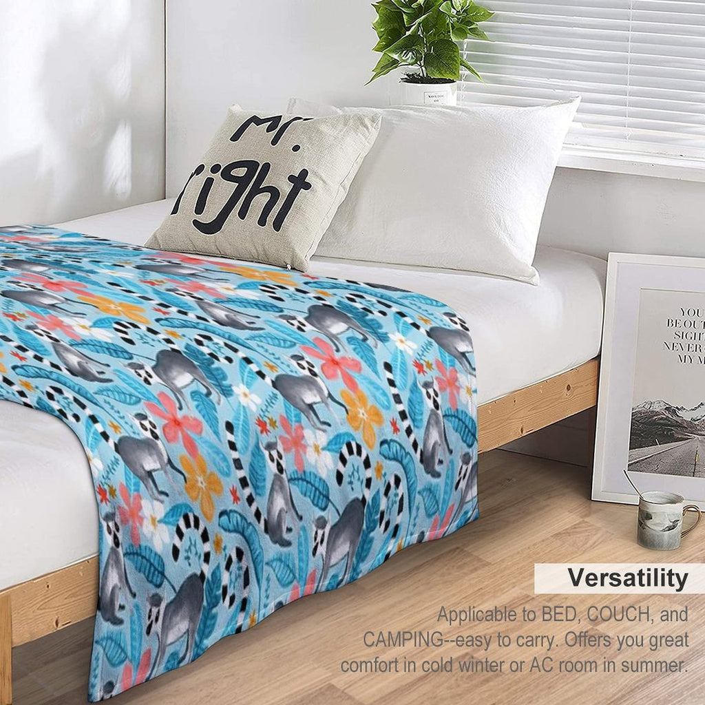 Gouache Lemur Land on Blue All-season Throw Blanket