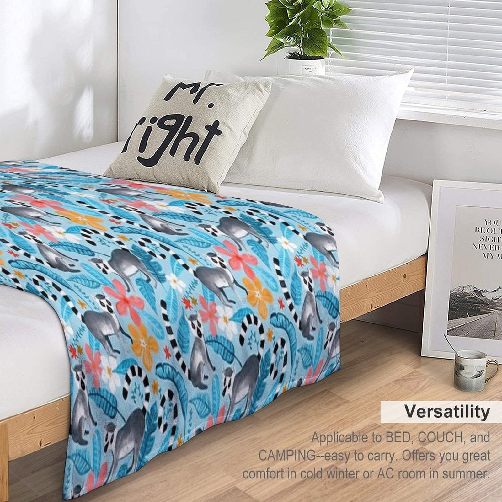 Gouache Lemur Land on Blue All-season Throw Blanket