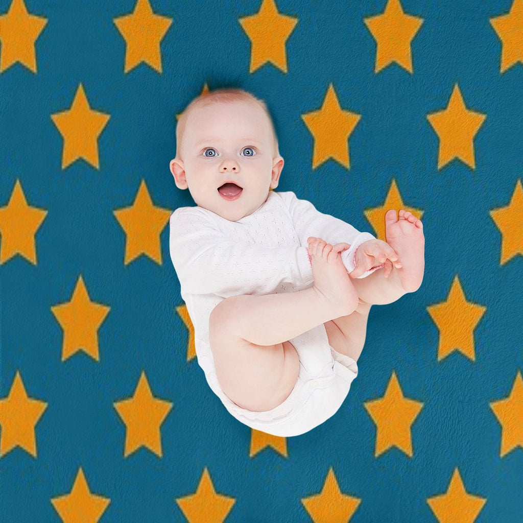 Orange Stars Blue Background Pattern Design Plush Throw Blanket