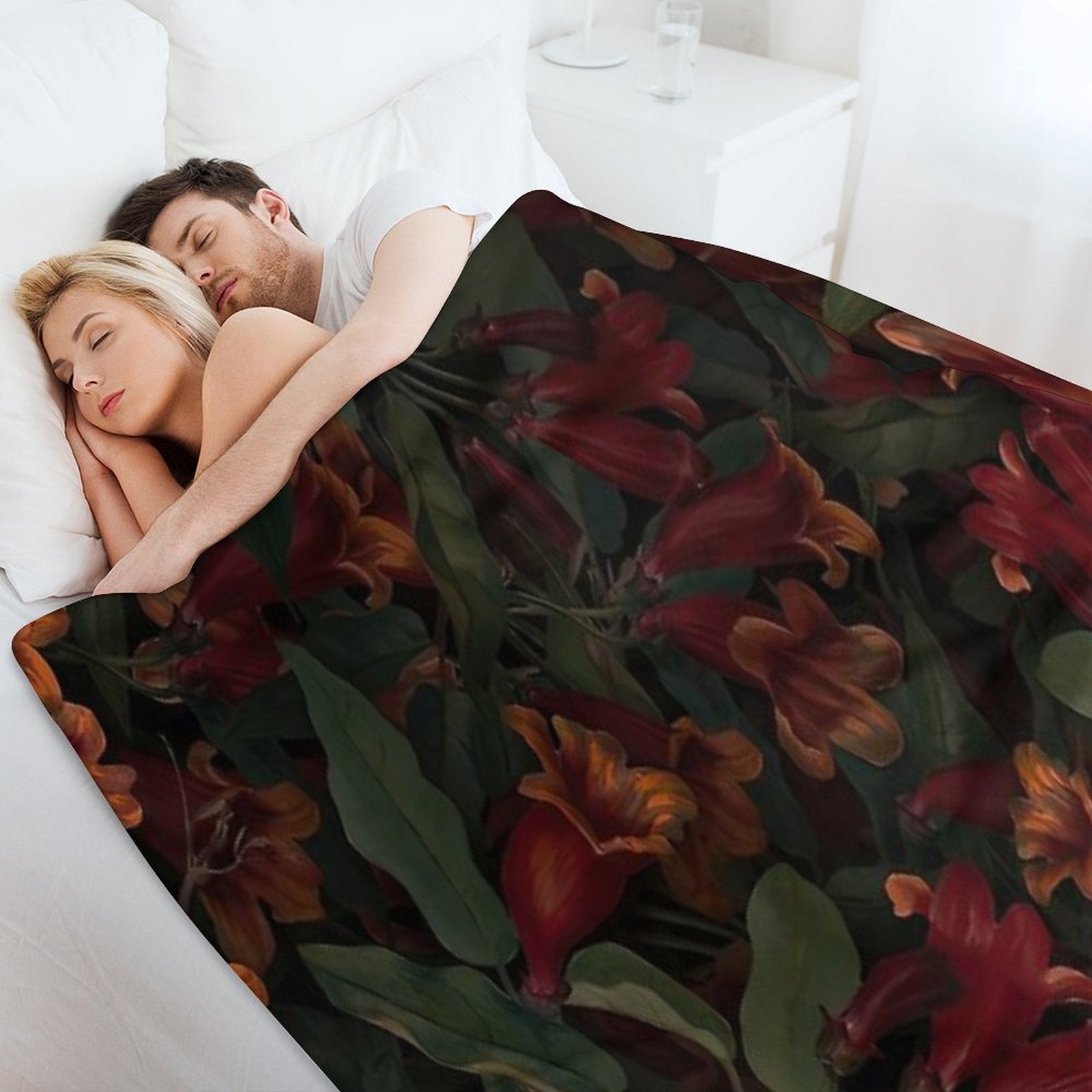 Red Wildflower Cottagecore Green Pattern Versatility Throw Blanket