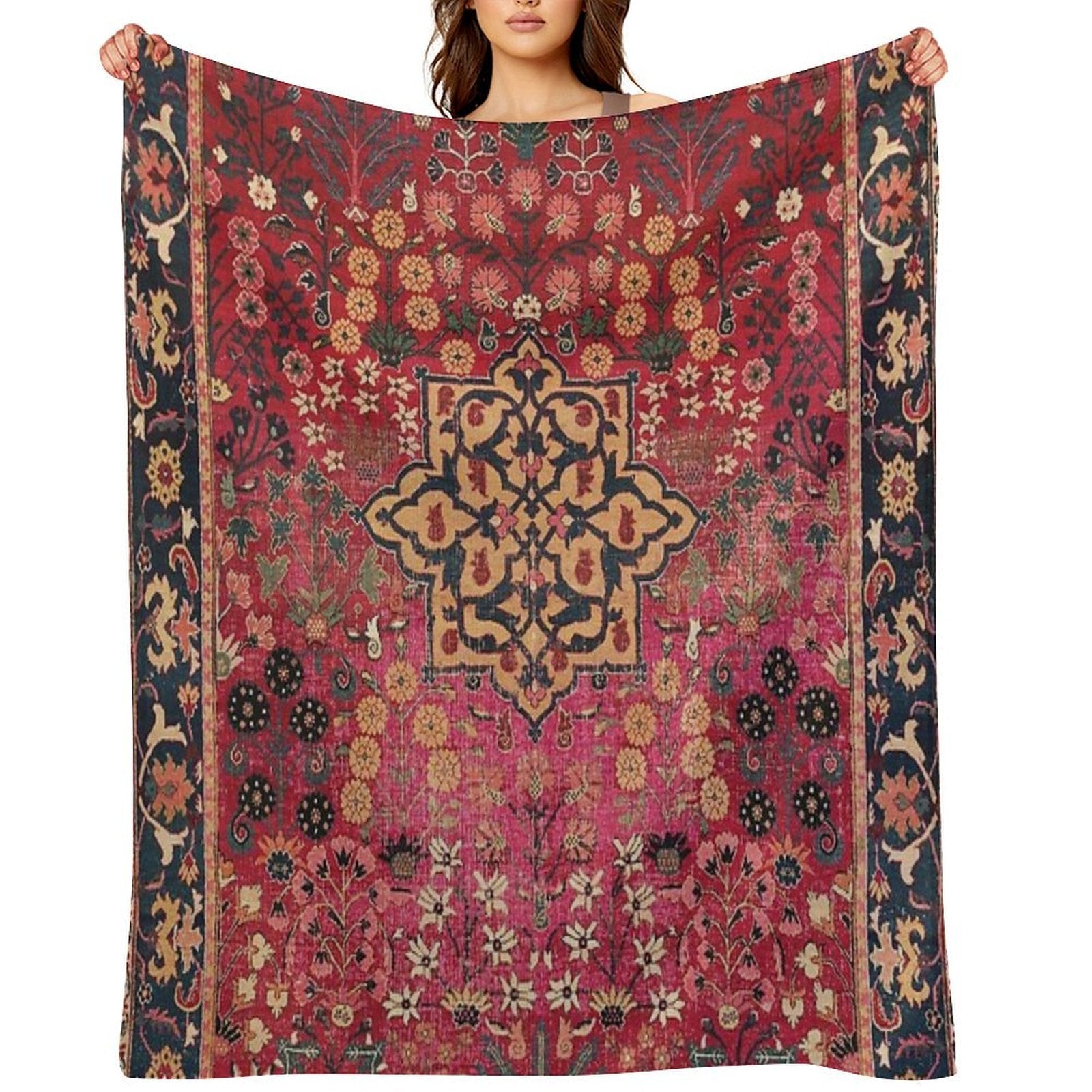 17th Century Persian Vase Carpet Print Durable Throw Blanket