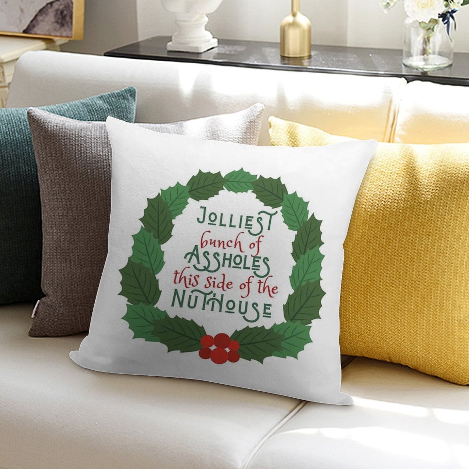 Jolliest Bunch of A-holes This Side of The Nuthouse - National Lampoon's Christmas Vacation in Wreath Soft Washable Throw Pillow