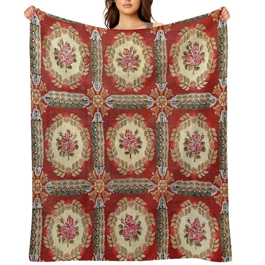 Aubusson 19th Century French Rug Print Velvety-soft Throw Blanket