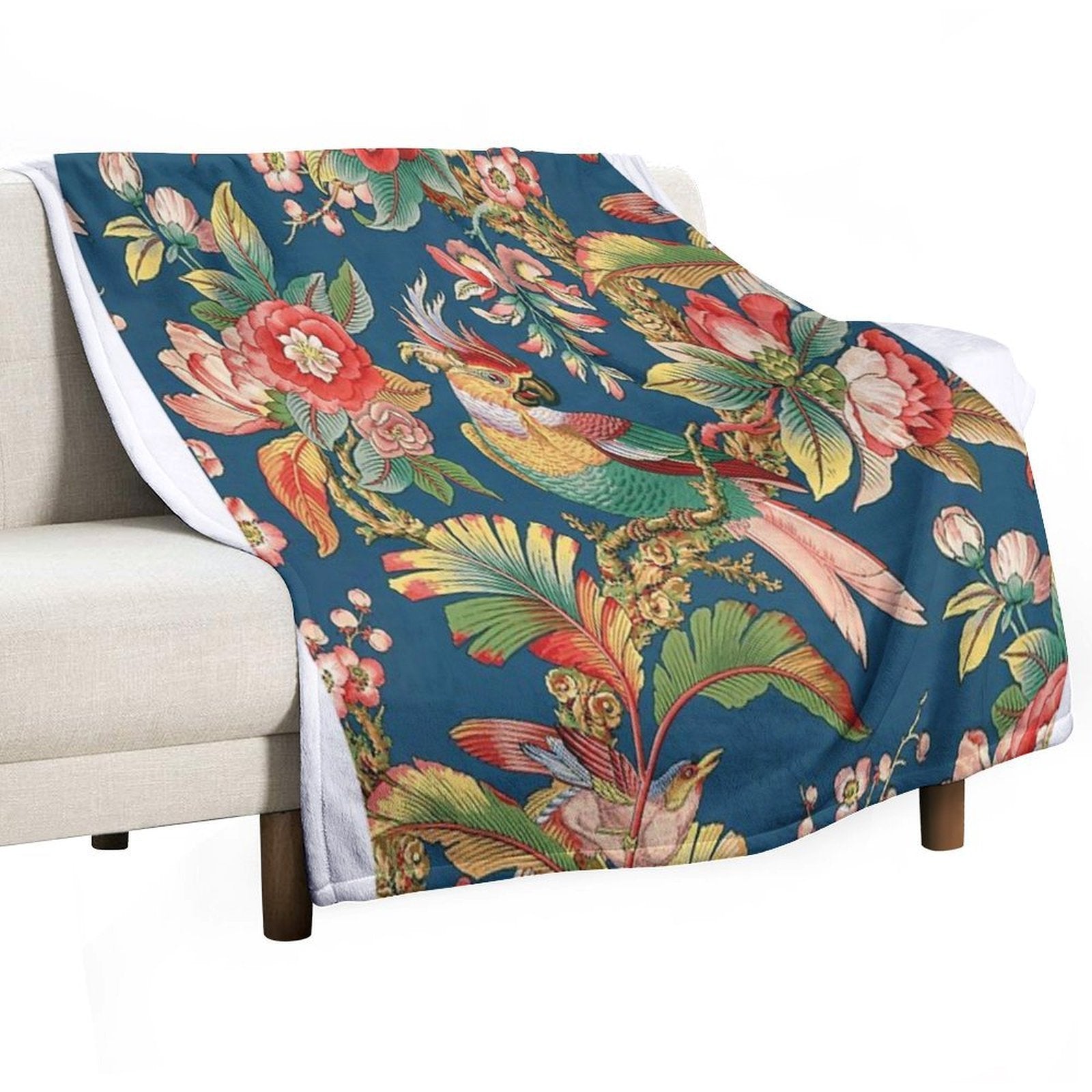 Antique French Chinoiserie in Blue Wrinkle-free Throw Blanket