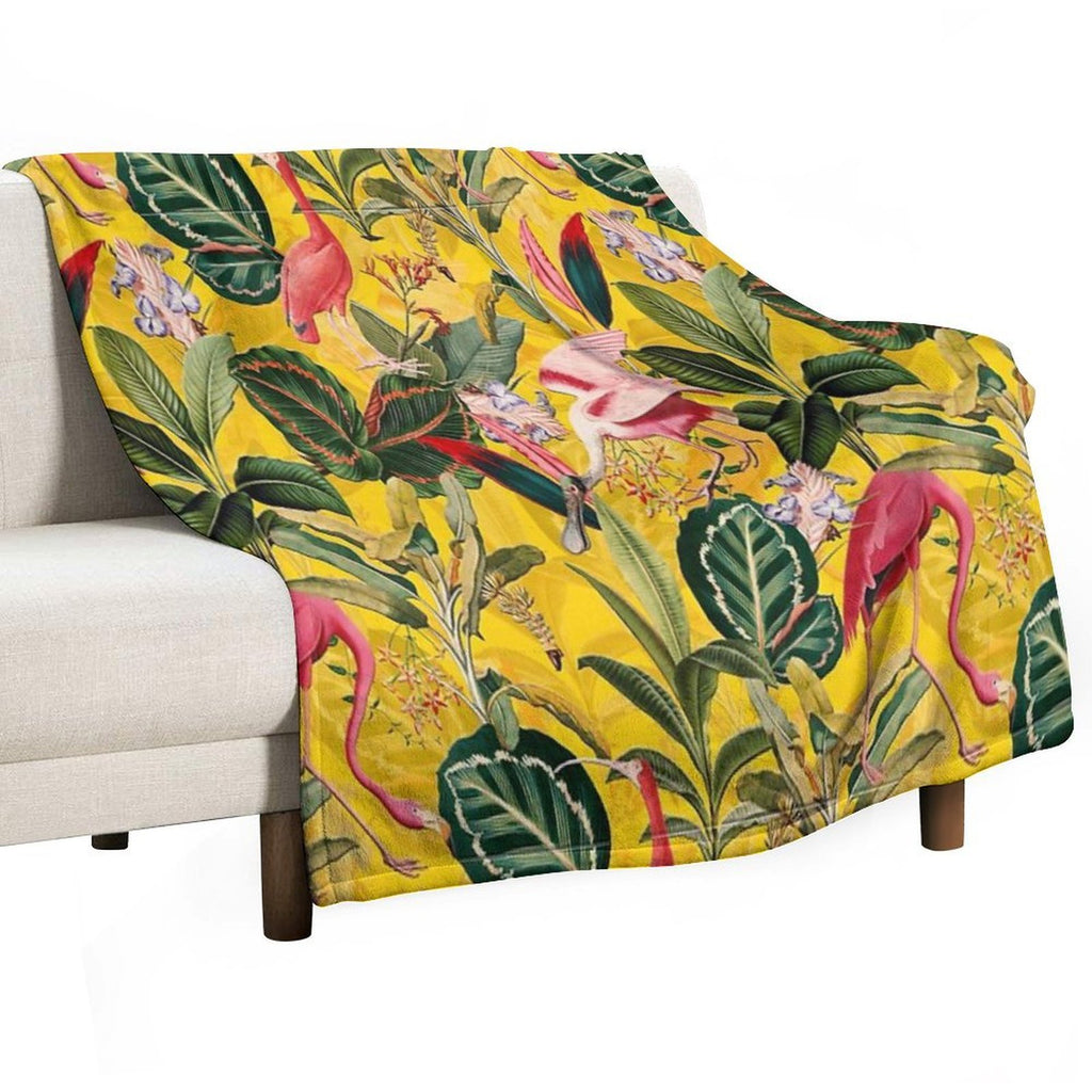 Vintage Yellow Tropical Bird Jungle Botanical Garden Nightgarden Eco-conscious Throw Blanket