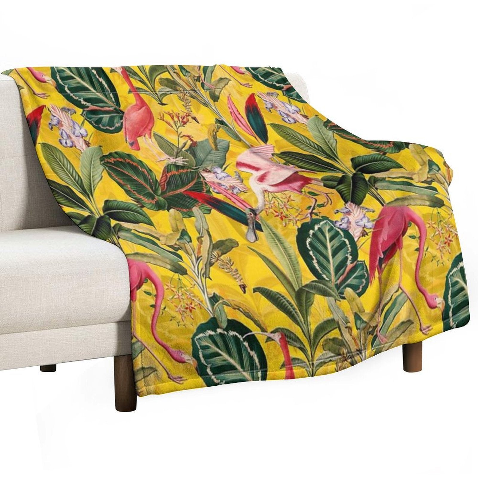 Vintage Yellow Tropical Bird Jungle Botanical Garden Nightgarden Eco-conscious Throw Blanket