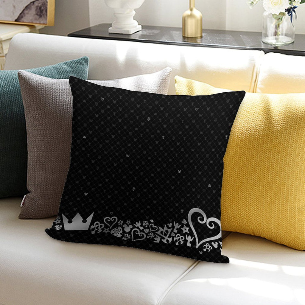 Kingdom Hearts - Black Pattern Soft Hidden Zipper Throw Pillow