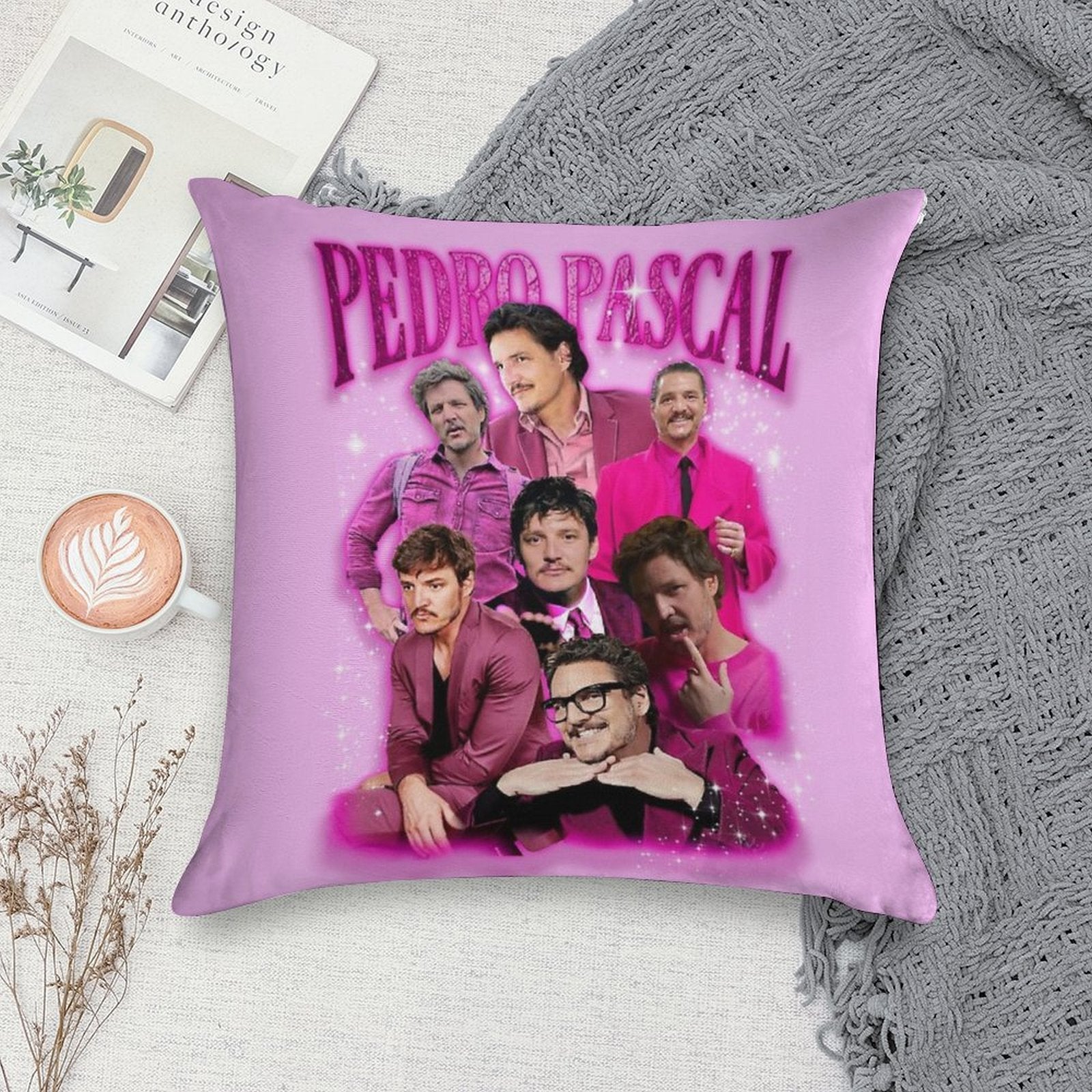 Pedro Pascal in Pink Soft Hidden Zipper Throw Pillow