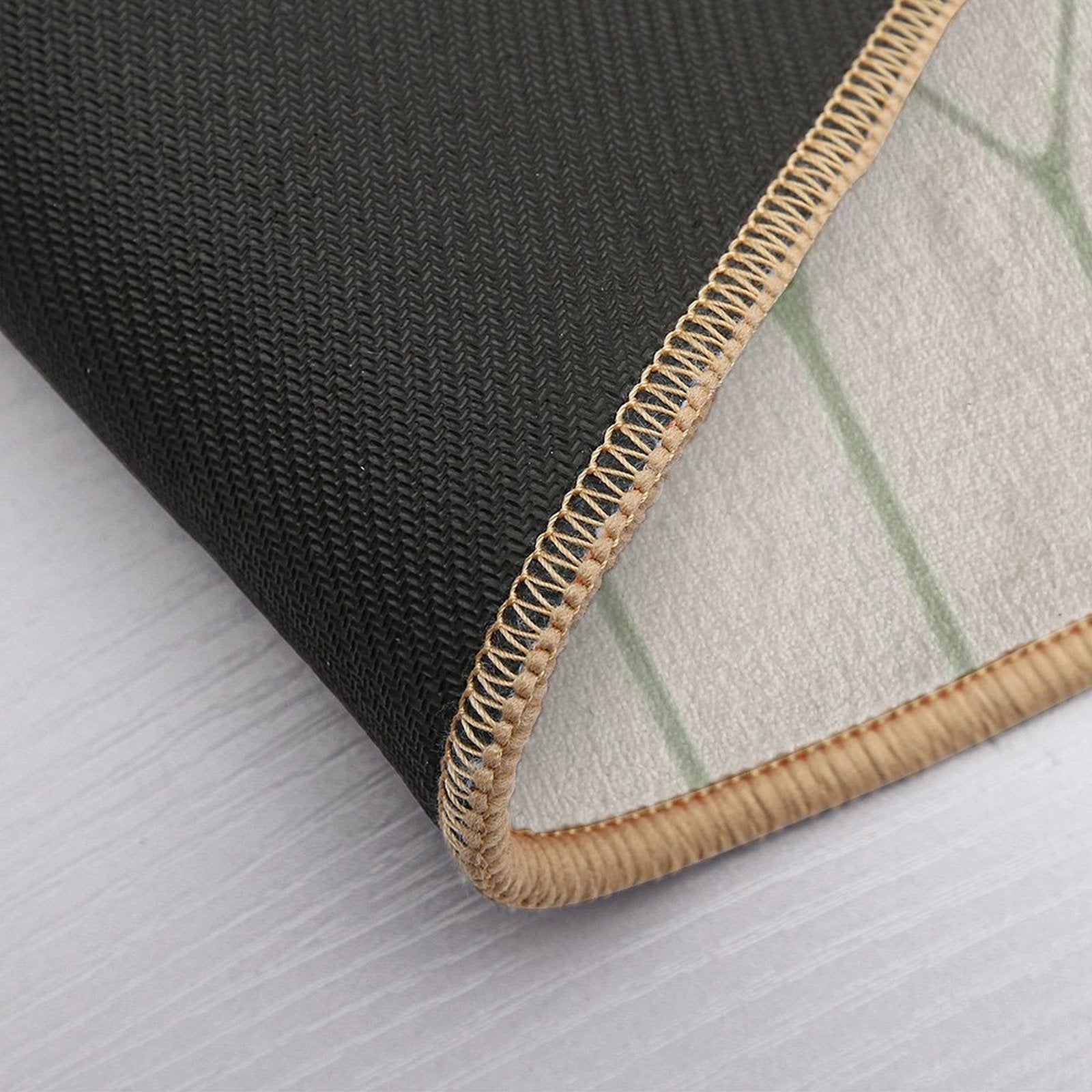 Long Honeycomb Minimalist Geometric Pattern in Beige And Sage  Fade-Resistant Bath Mat