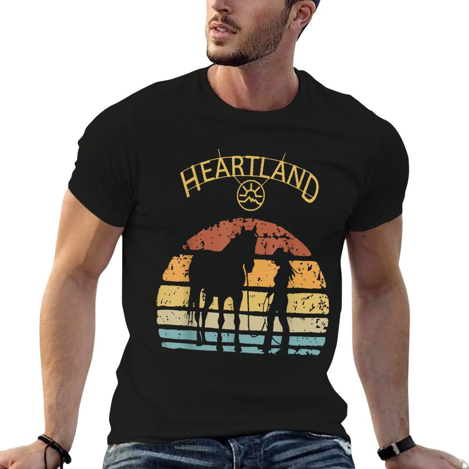 Heartland Retro Vintage Sunset  Oversized Silhouette T-Shirt