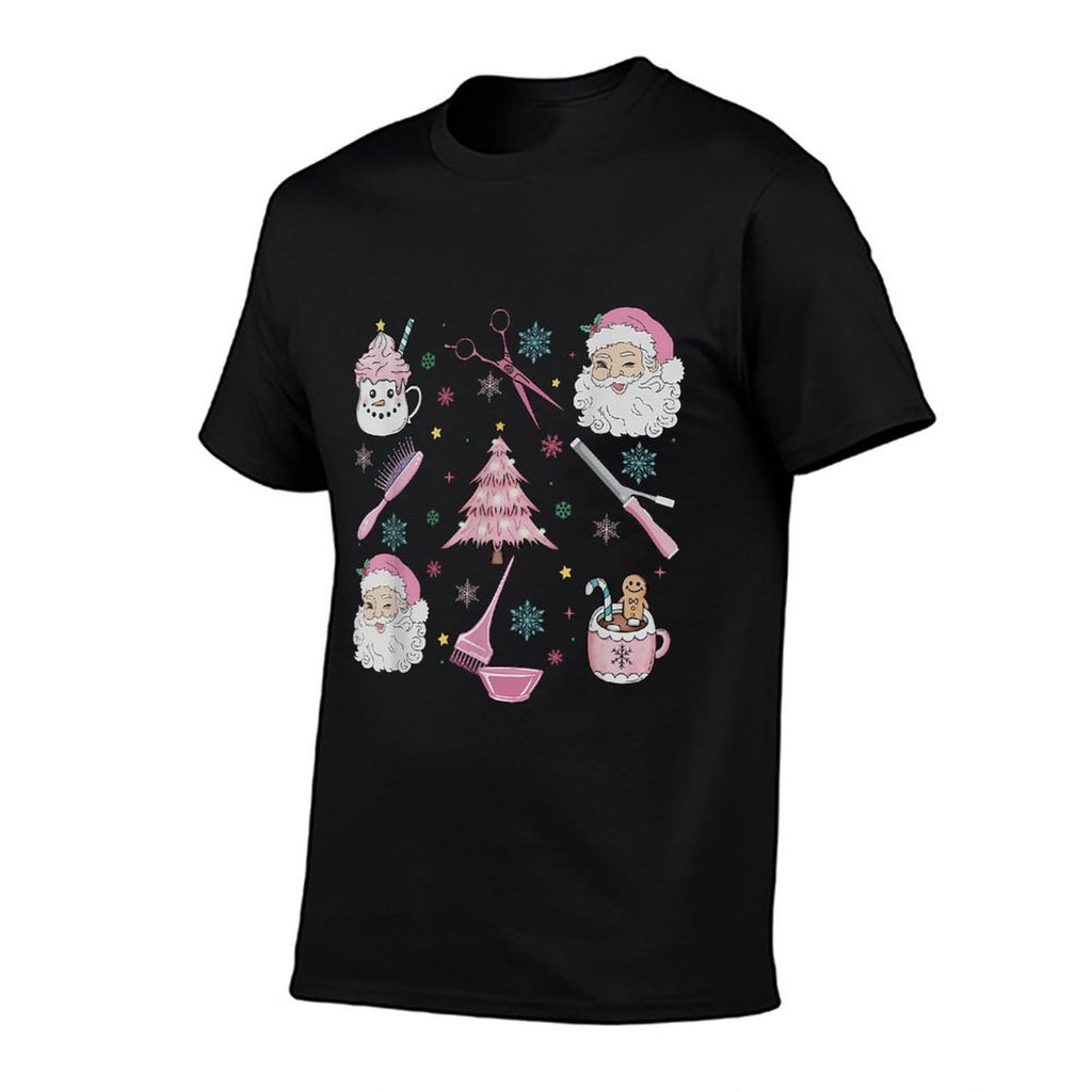 Retro Christmas Hairstylist Santa Coffee Latte Hairdresser Comfortable T-Shirt