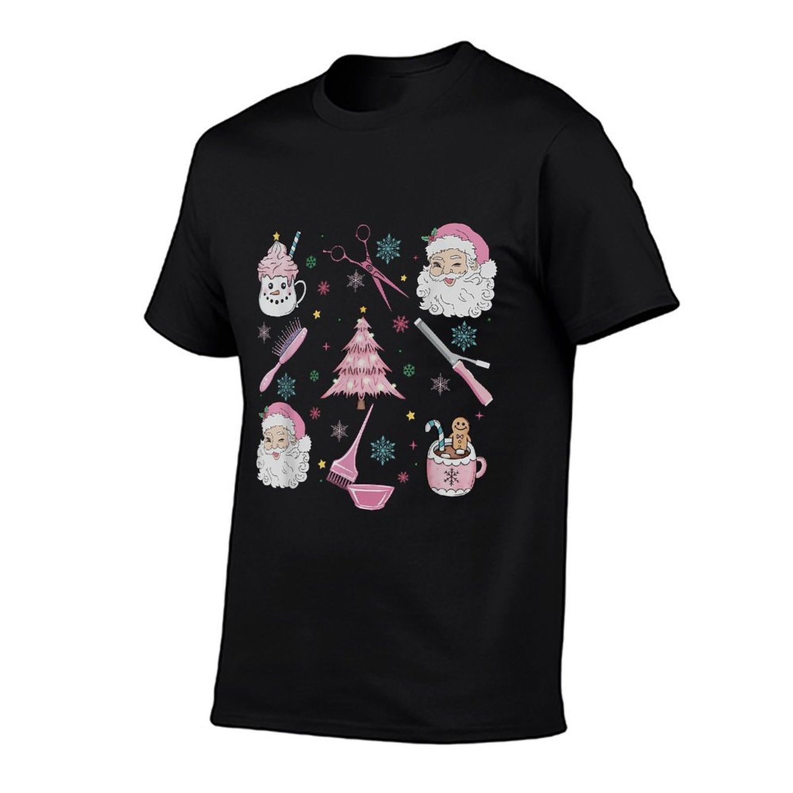 Retro Christmas Hairstylist Santa Coffee Latte Hairdresser Comfortable T-Shirt