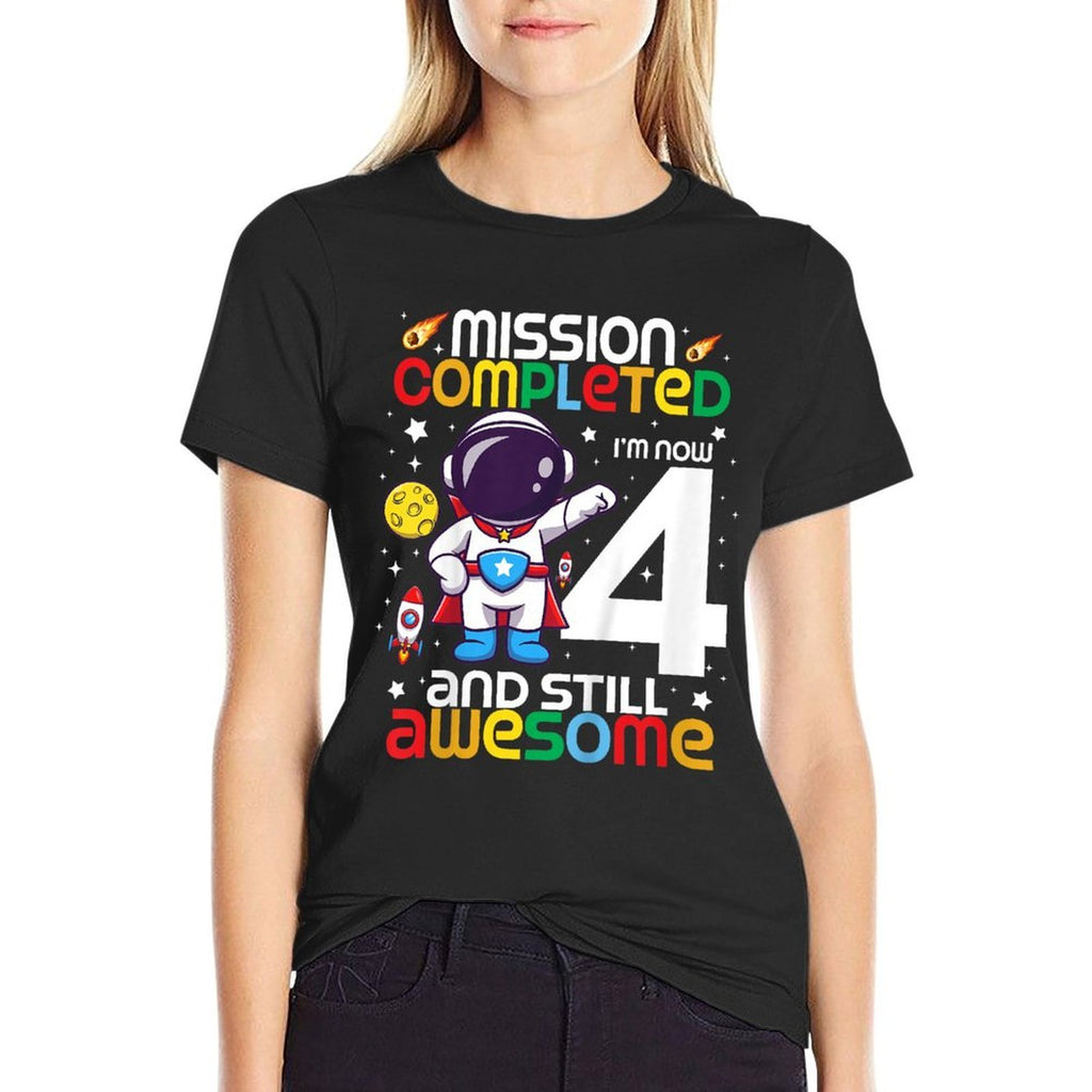 Kids 4 Year Old Boy Astronaut Space Birthday 4th Birthday Boys  Breathable T-Shirt